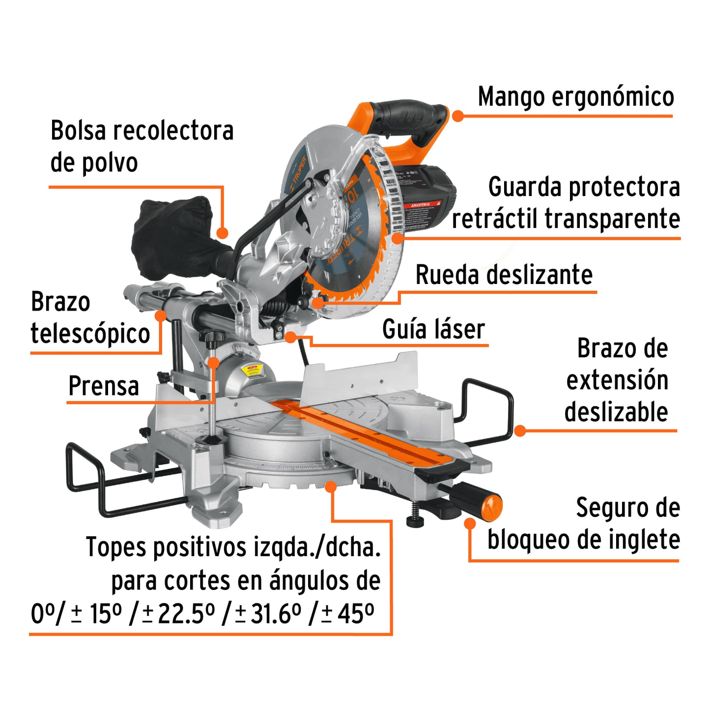 Sierra de inglete telescópica compuesta de 10"