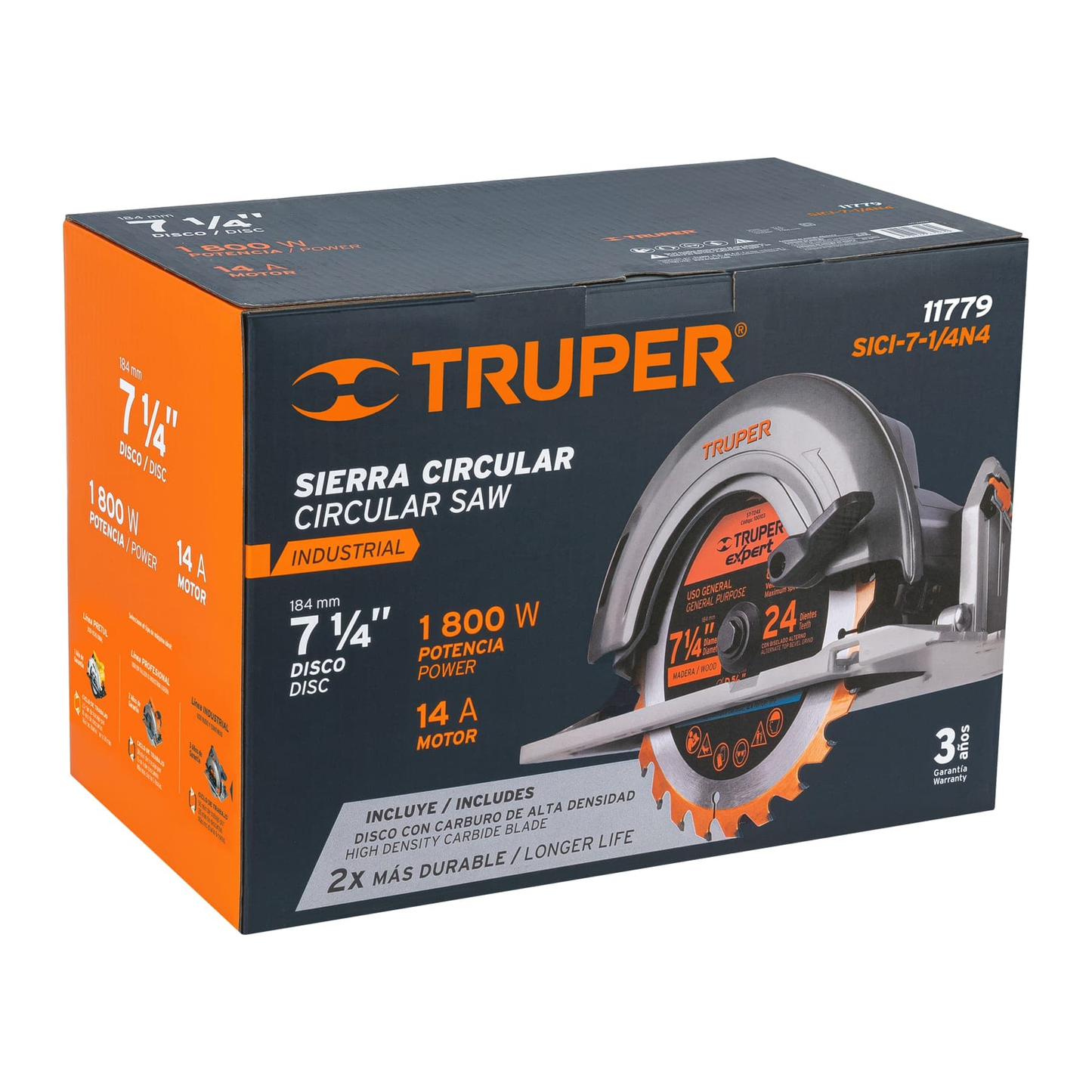 Sierra circular 7-1/4", industrial, 1800 W sustituye 11004