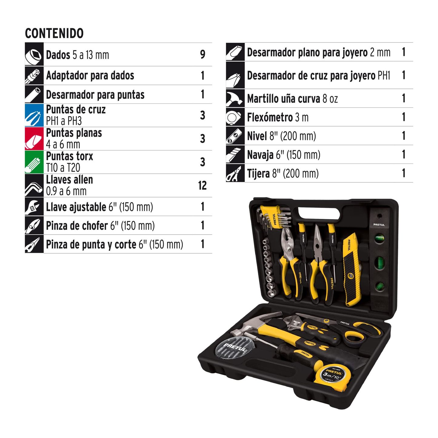 Set de herramientas, 42 piezas, comfort grip, Pretul