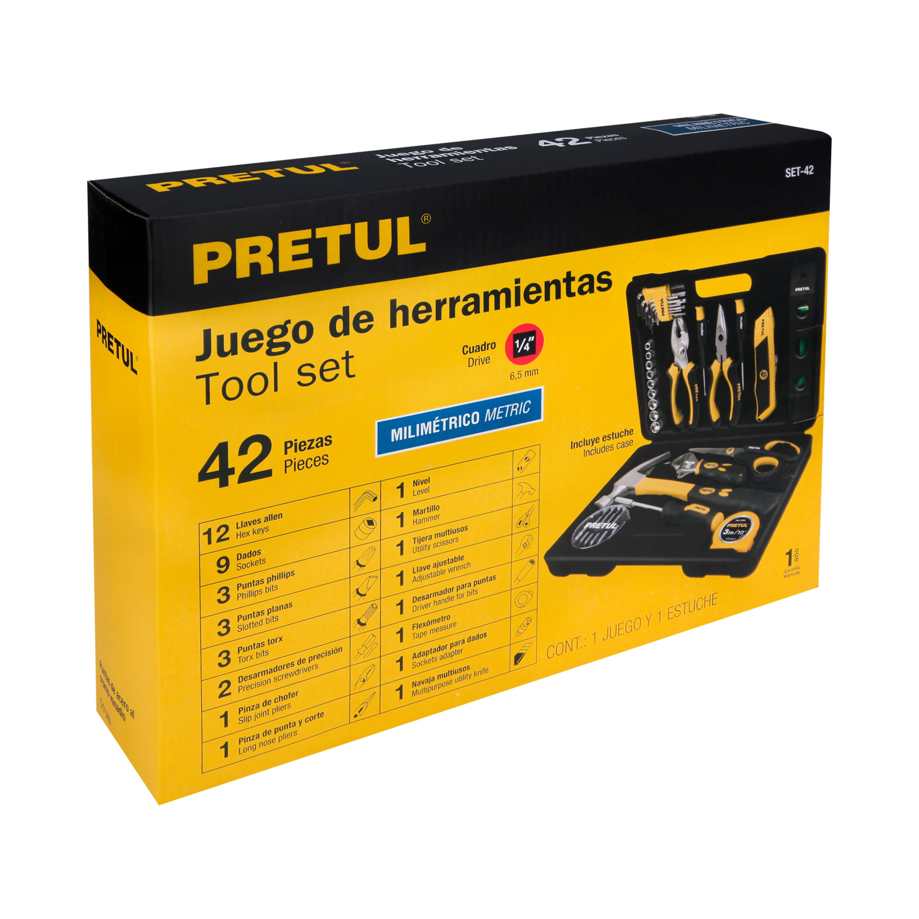 Set de herramientas, 42 piezas, comfort grip, Pretul