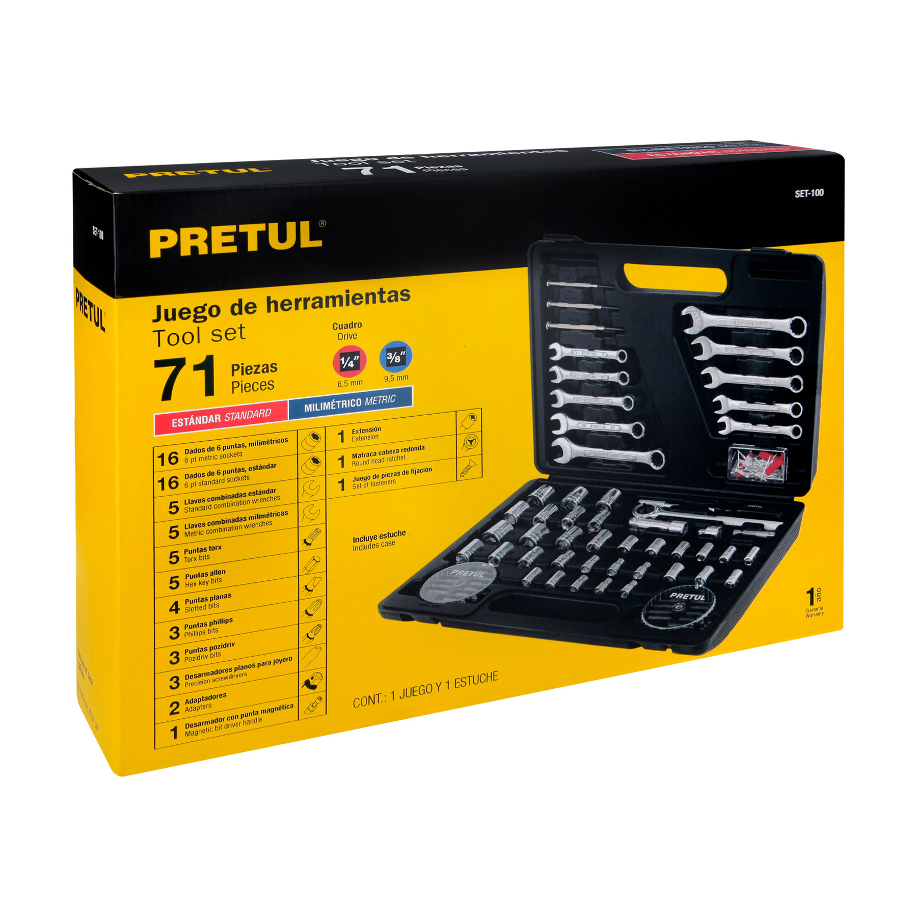 Set de herramientas para mecánica, 71 piezas, Pretul