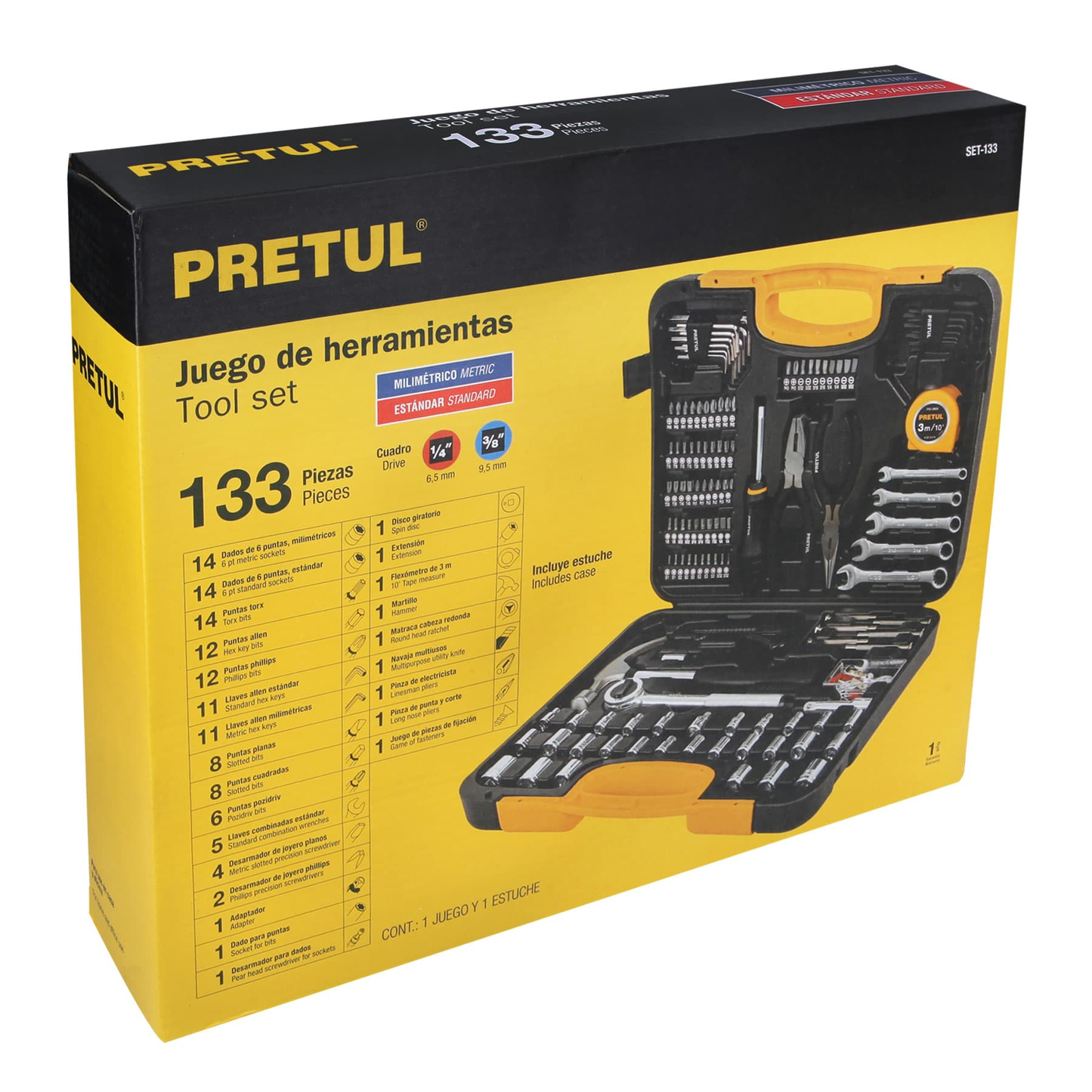 Set de herramientas para mecánica, 133 piezas, Pretul
