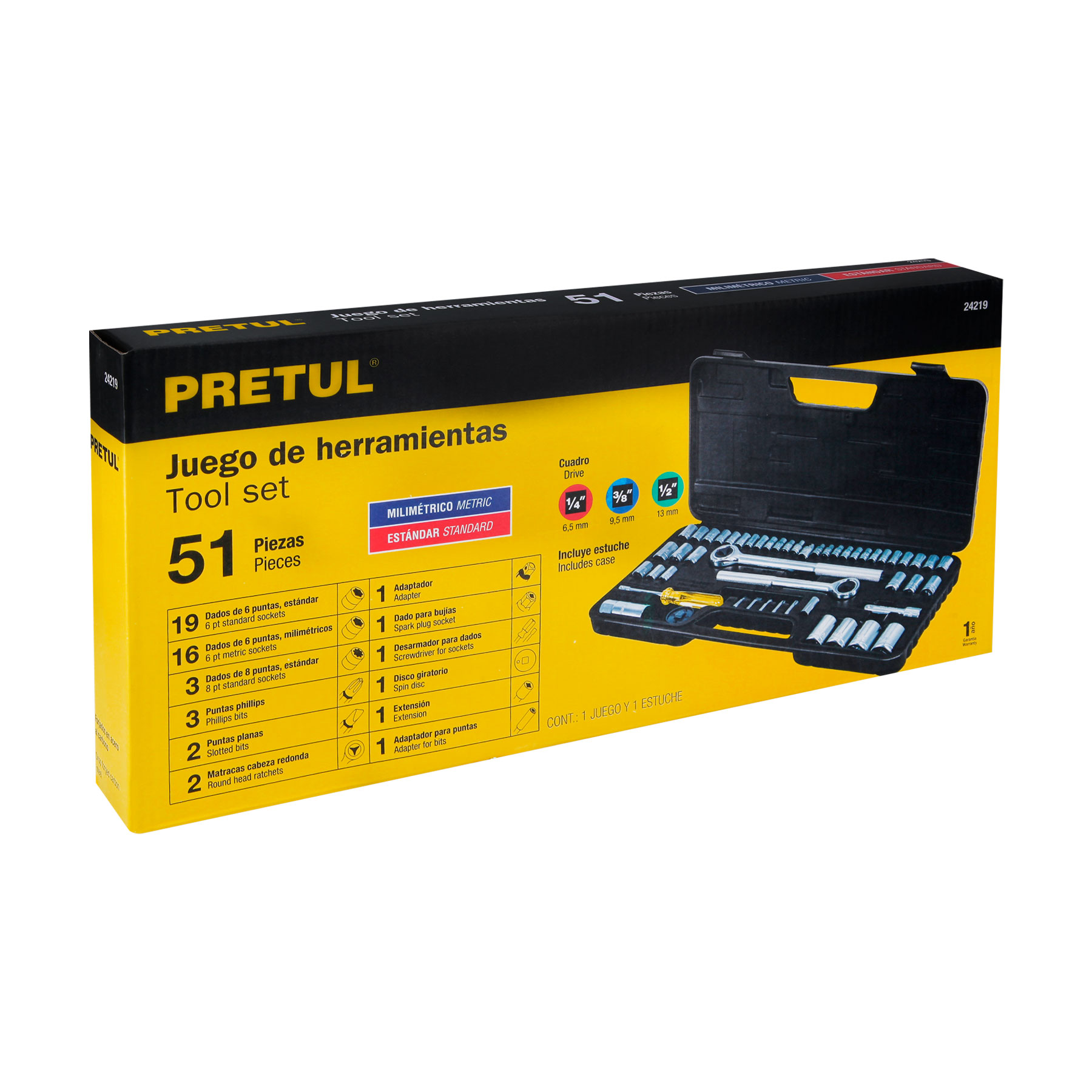 Set de herramientas para mecánica, 51 piezas, Pretul