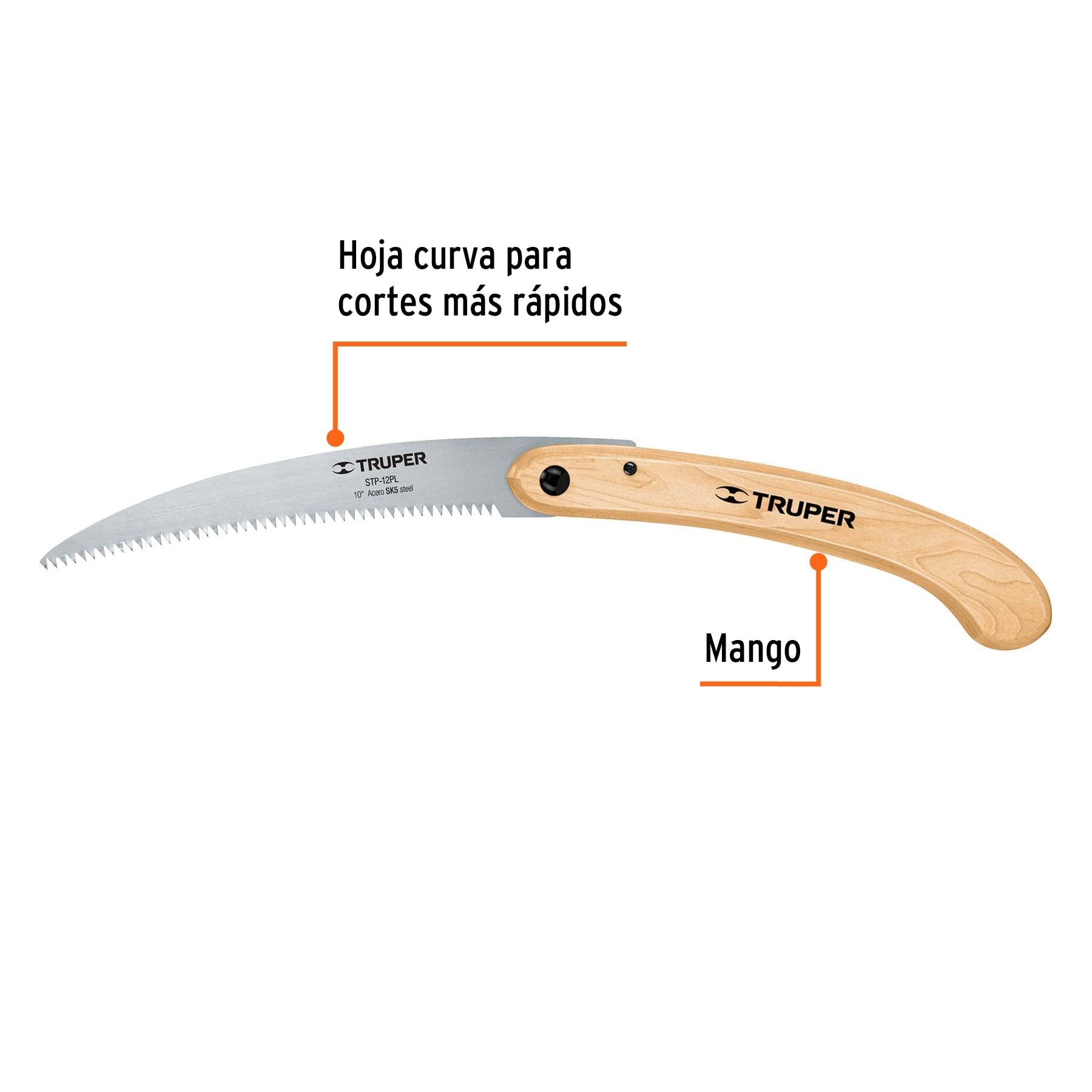 Serrucho de poda 12", plegable, mango de madera, 6 DPP