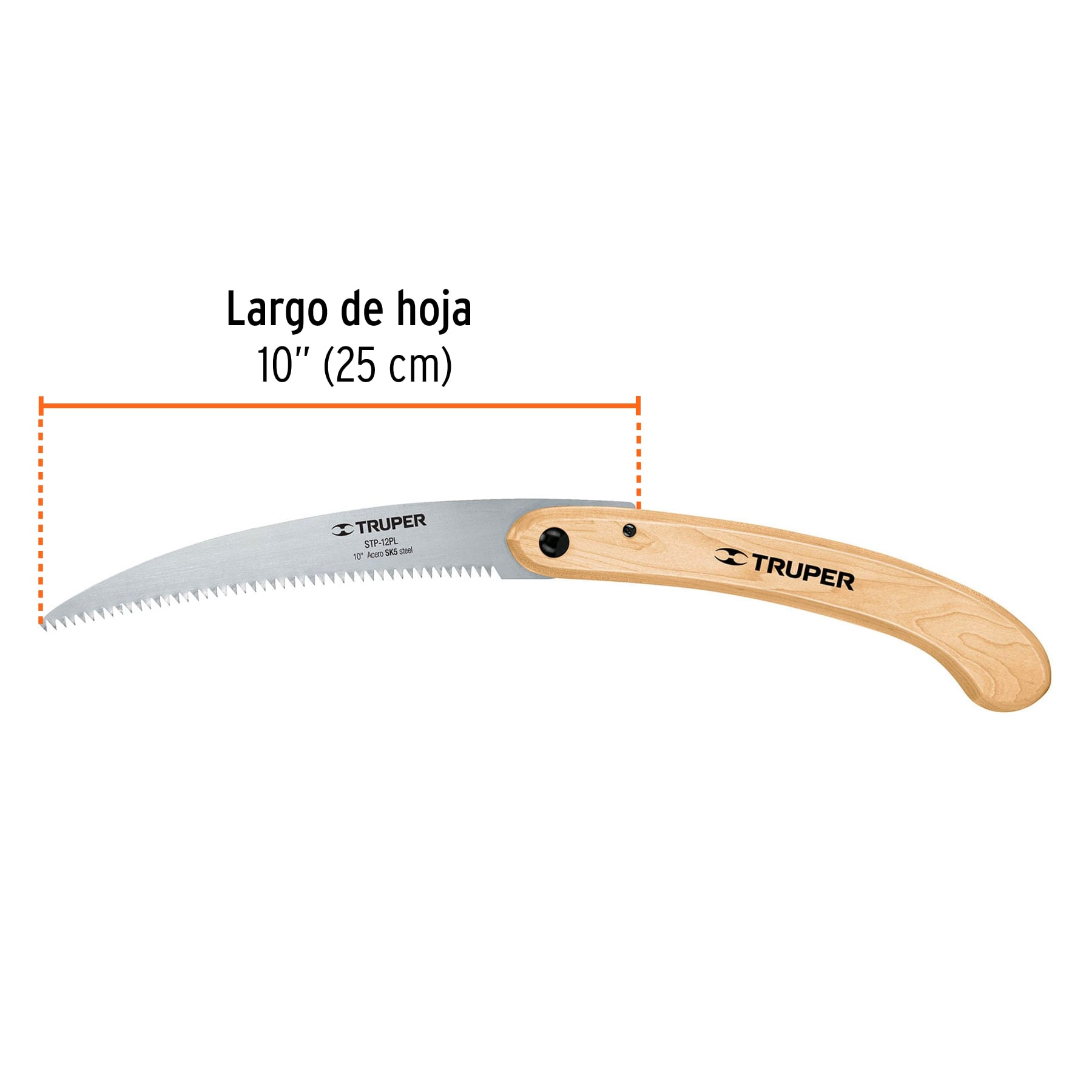 Serrucho de poda 12", plegable, mango de madera, 6 DPP