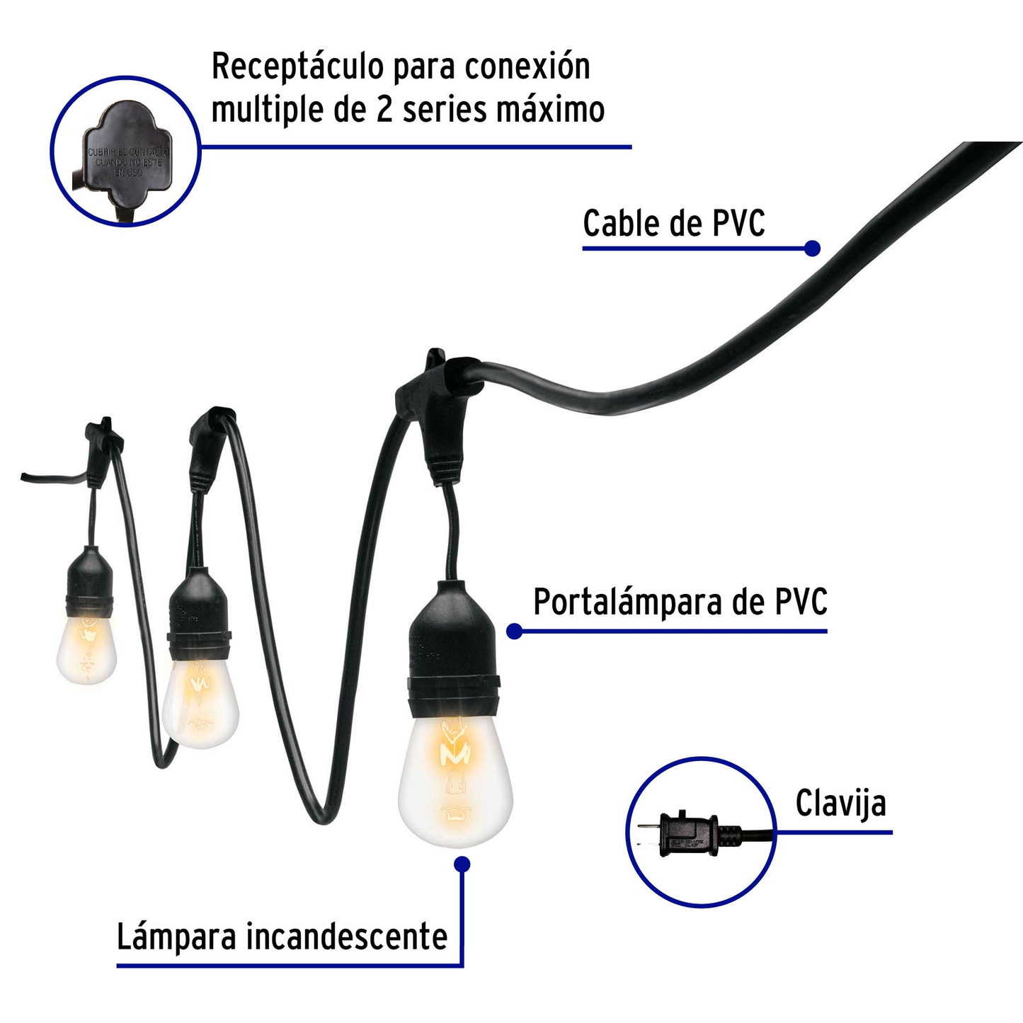 Serie de 24 luces incandescentes para exterior, 14.6m