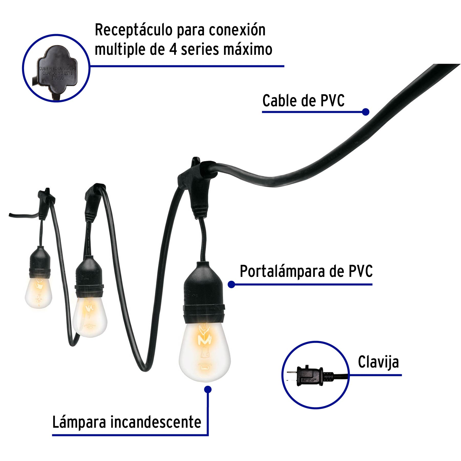 Serie de 12 luces incandescentes para exterior, 7.3 m