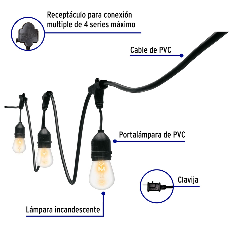 Serie de 12 luces incandescentes para exterior, 7.3 m