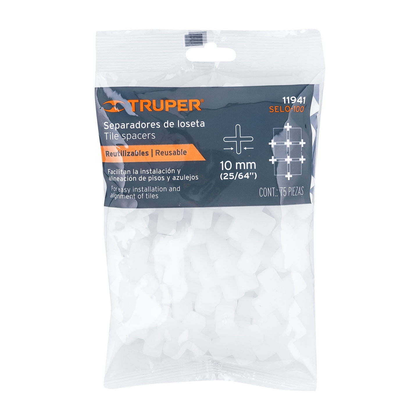 Separadores de losetas, 10 mm, bolsa con 75 pzas