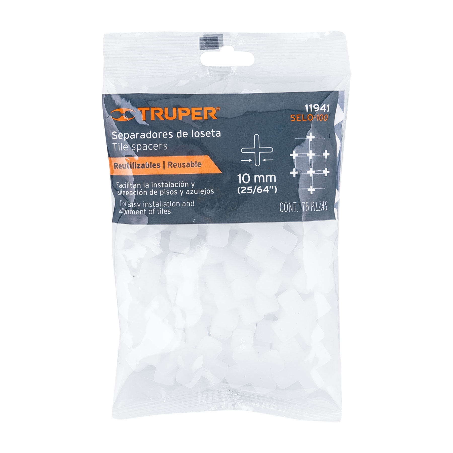 Separadores de losetas, 10 mm, bolsa con 75 pzas
