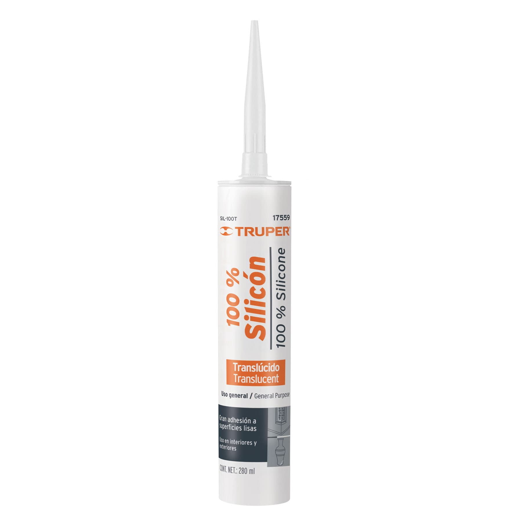 Sellador transparente, 100% de silicón, 280 ml