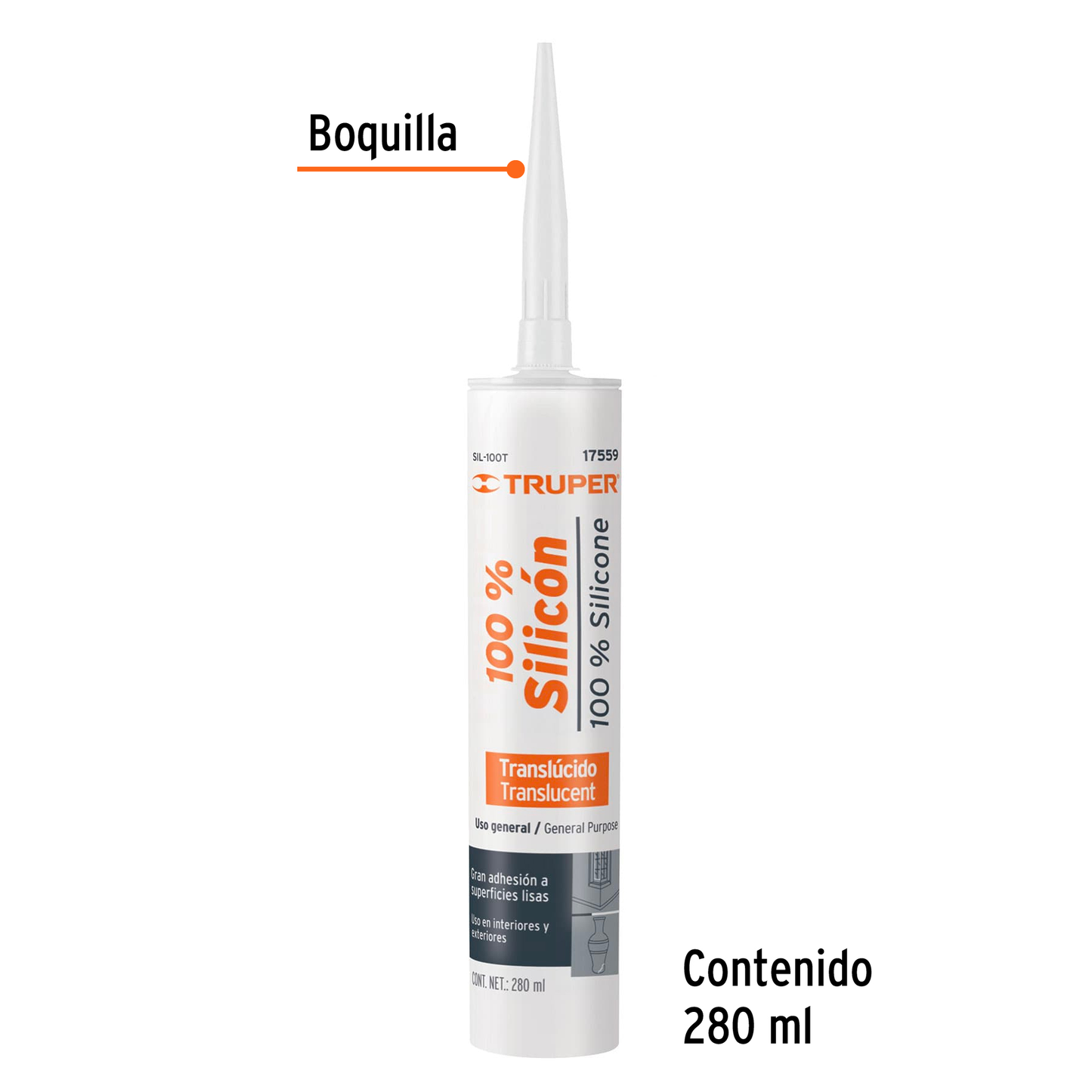 Sellador transparente, 100% de silicón, 280 ml