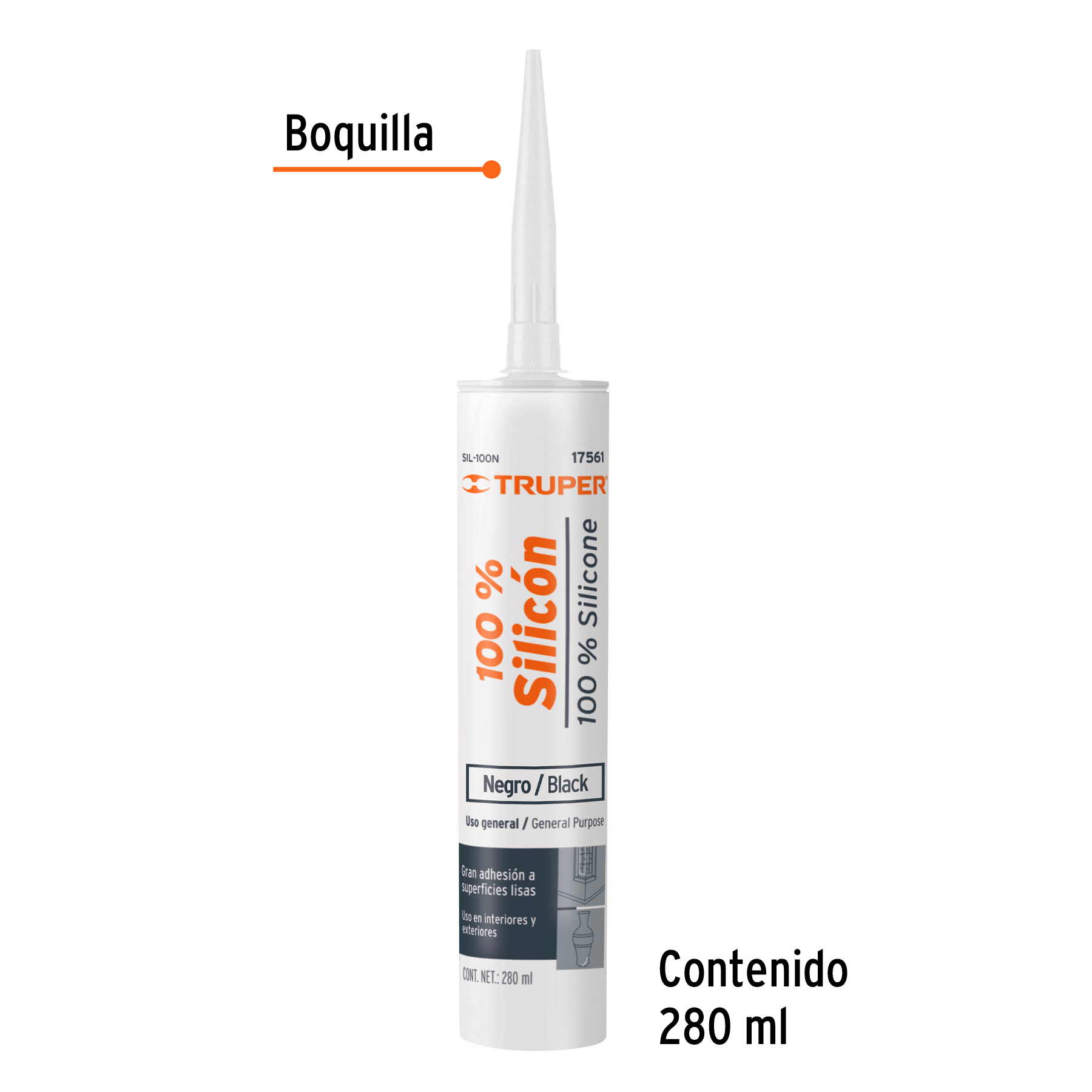 Sellador negro, 100% de silicón, 280 ml