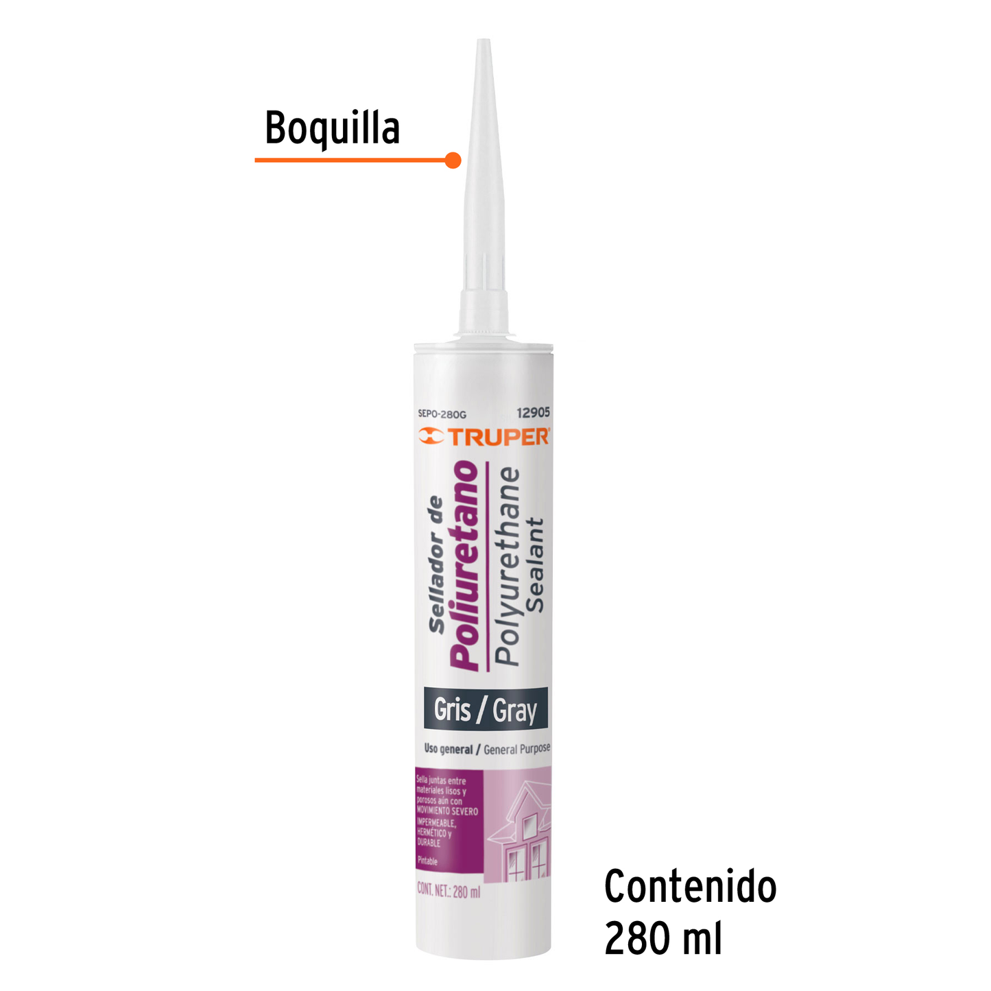 Sellador de poliuretano, gris, 280 ml