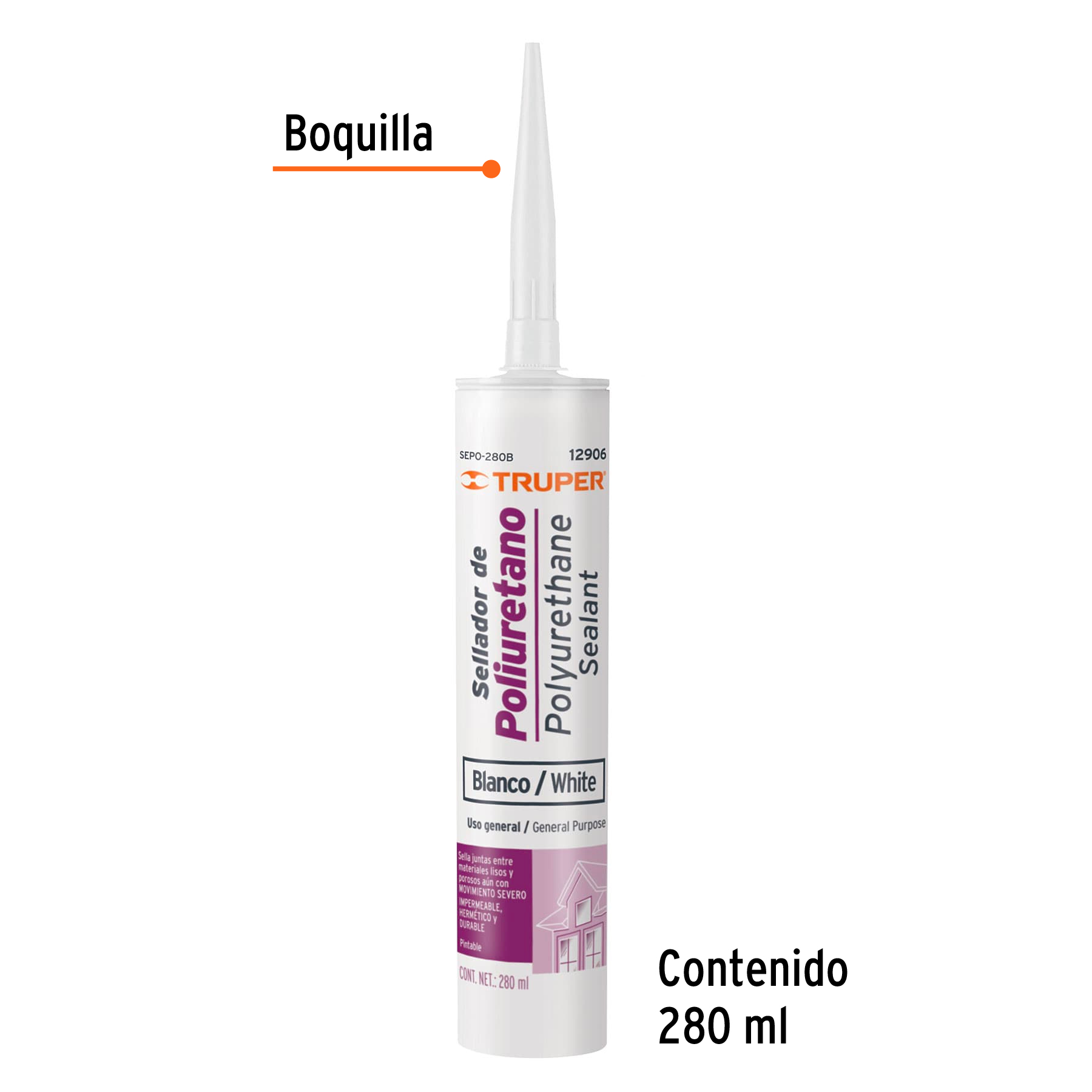 Sellador de poliuretano, blanco, 280 ml