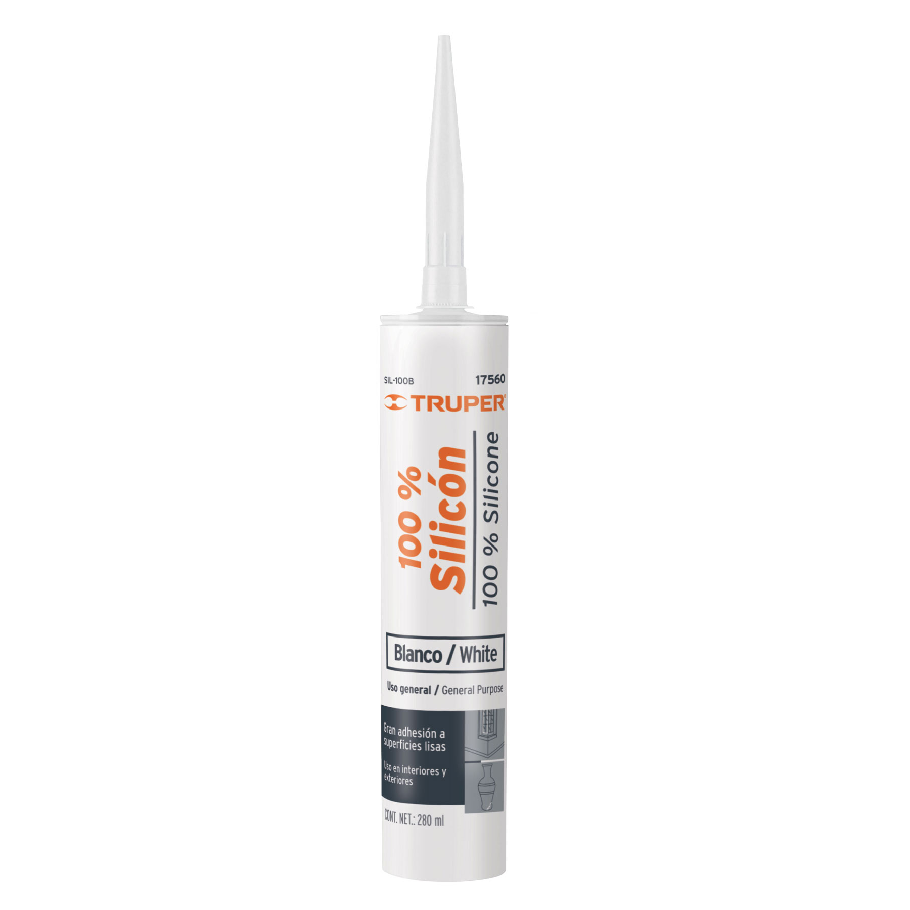 Sellador blanco, 100% de silicón, 280 ml