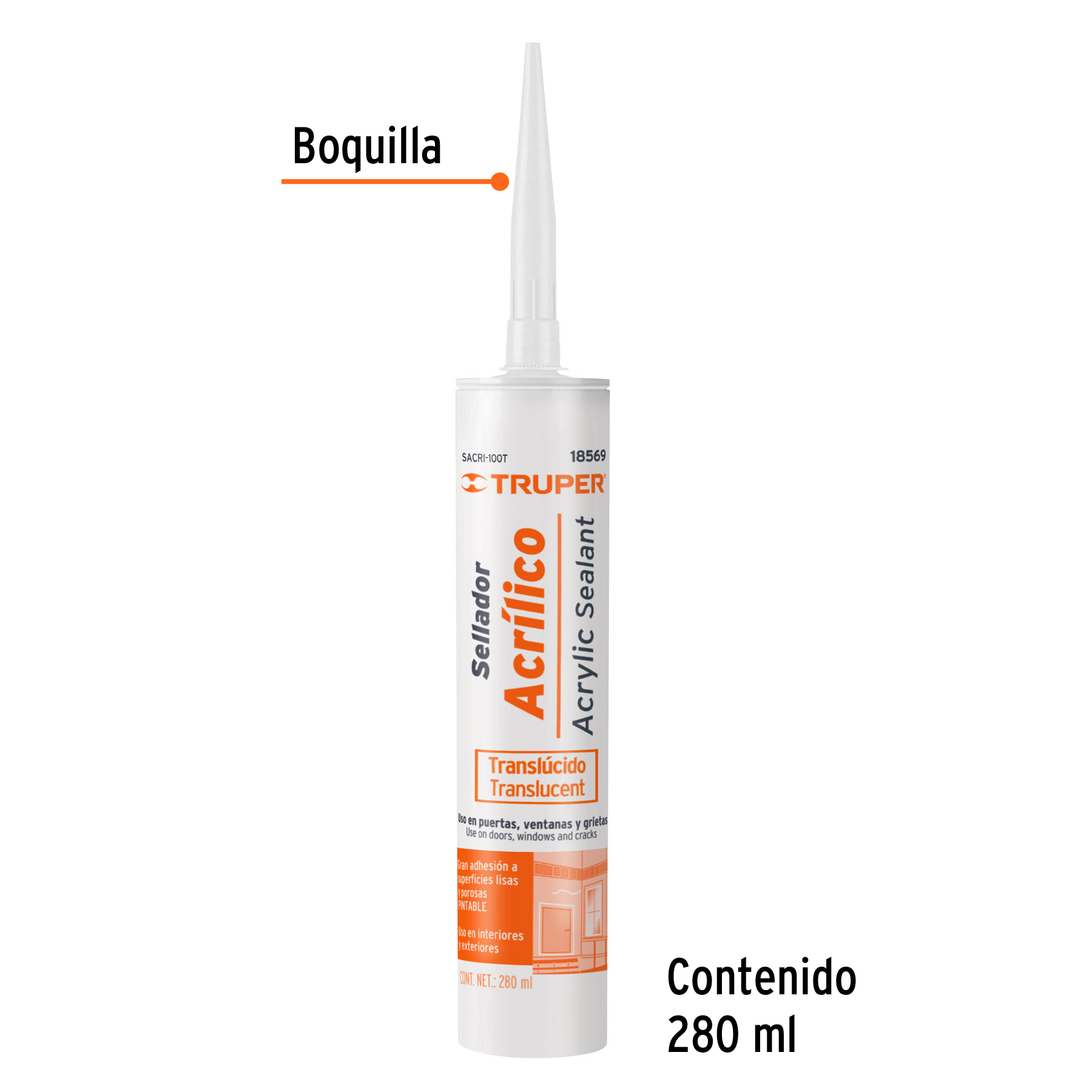 Sellador acrilico, 280 ml, transparente
