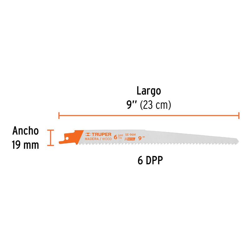 Segueta sierra sable, 9", 6 DPP, cónica para madera, 2 pzas