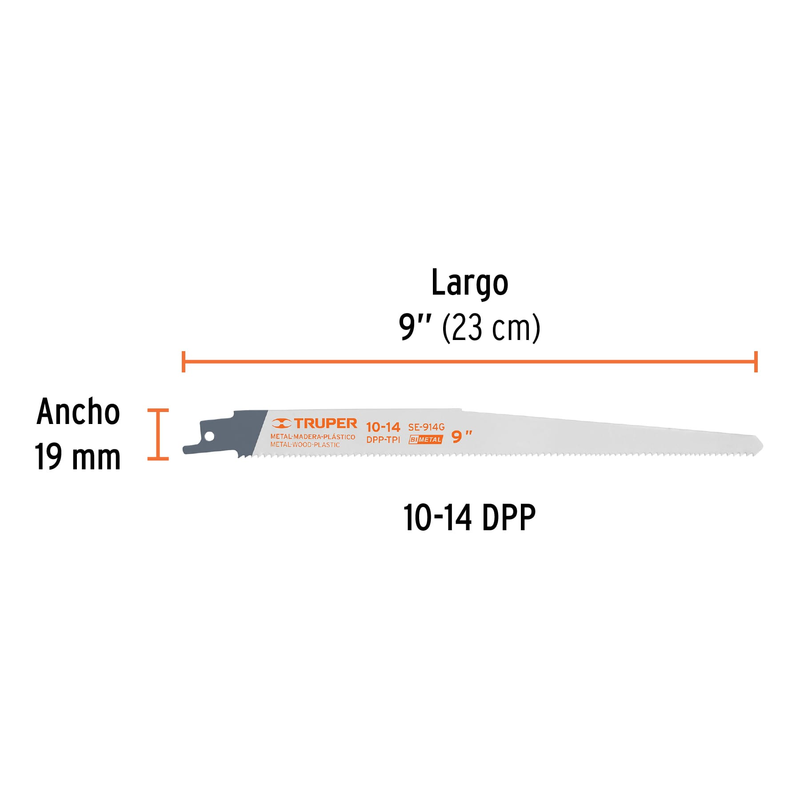 Segueta sierra sable, 9", 10-14 DPP, recta, usos generales