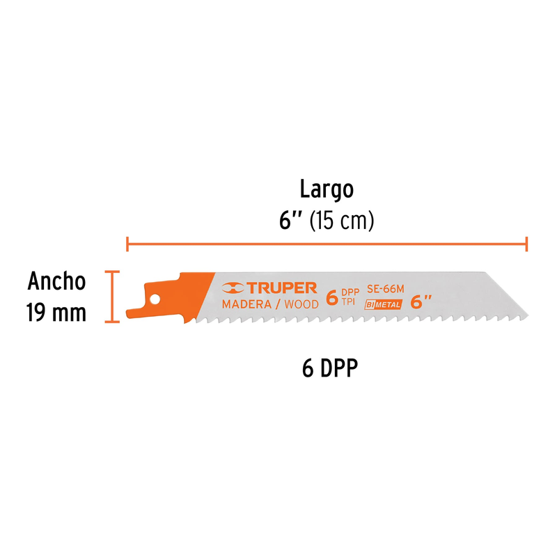 Segueta sierra sable, 6", 6 DPP, recta para madera, 2 pzas