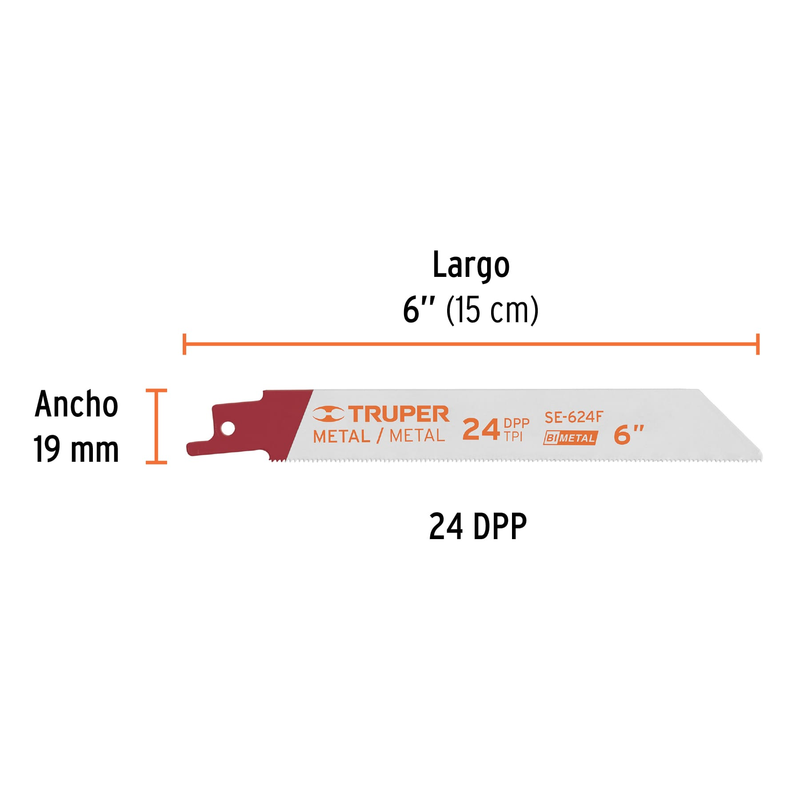 Segueta sierra sable, 6", 24 DPP, recta para metales, 2 pzas
