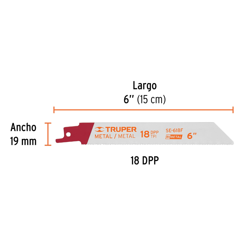 Segueta sierra sable, 6", 18 DPP, recta para metales, 2 pzas