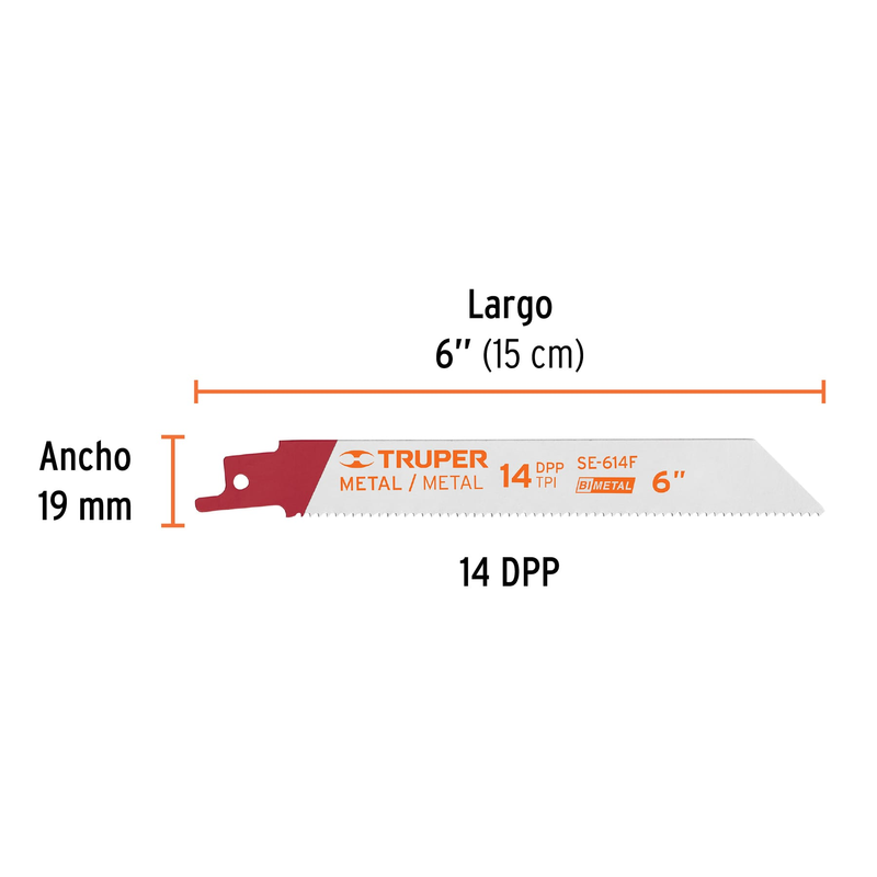 Segueta sierra sable, 6", 14 DPP, recta para metales, 2 pzas