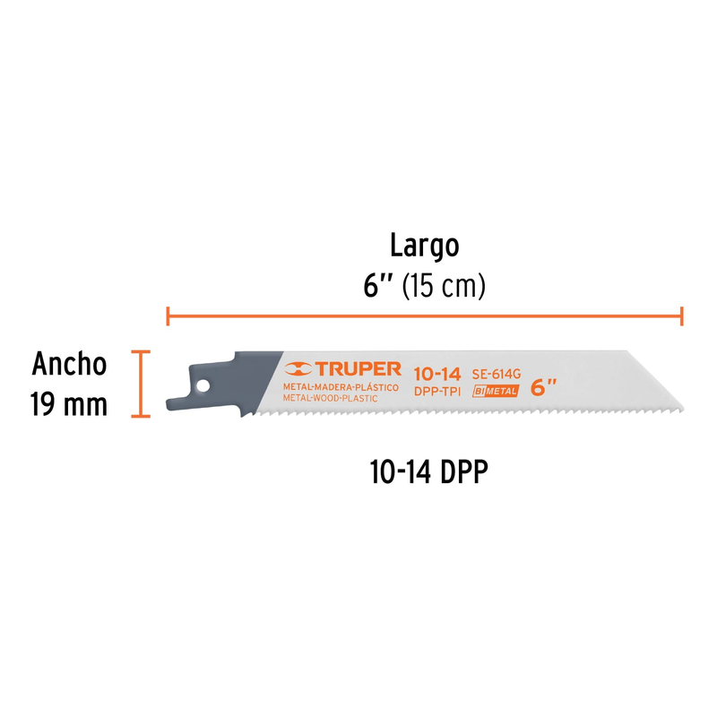 Segueta sierra sable, 6", 10-14 DPP, recta, usos generales
