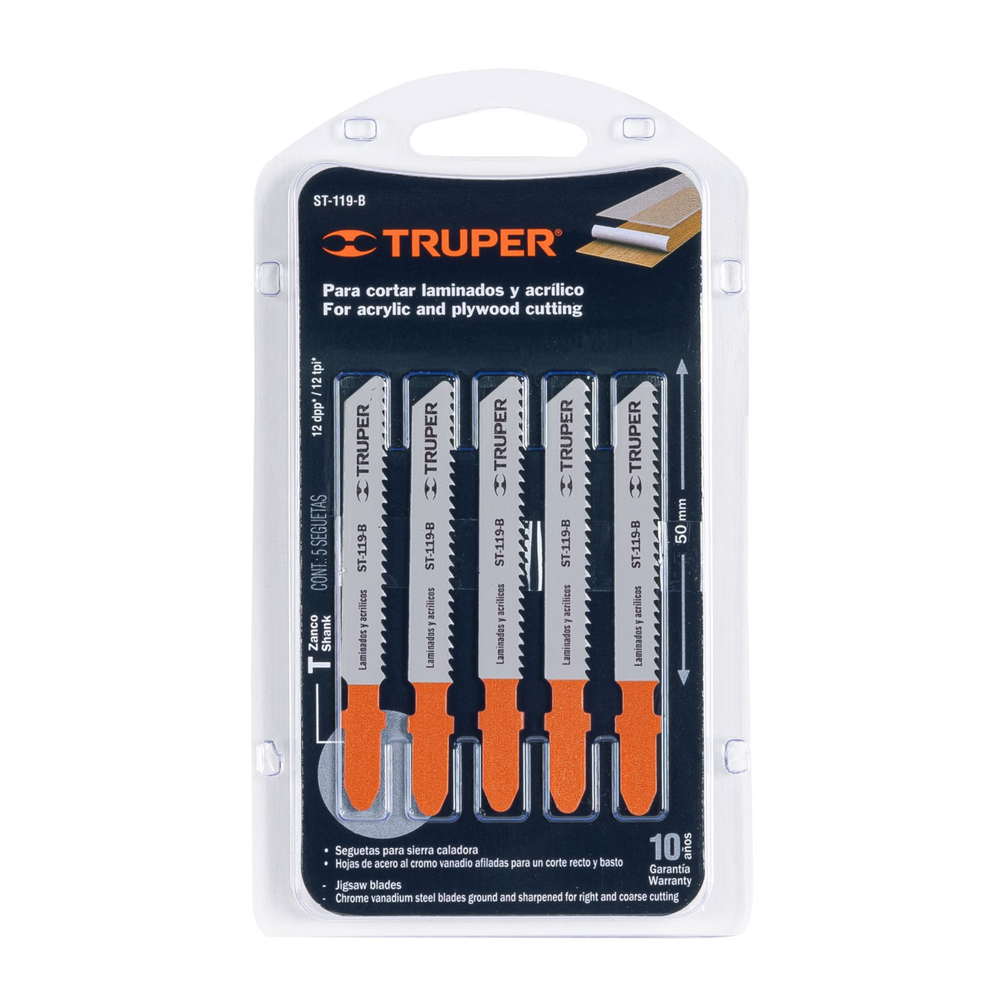 Segueta caladora,cortes rectos triplay, zanco t,12dpp,5pzas