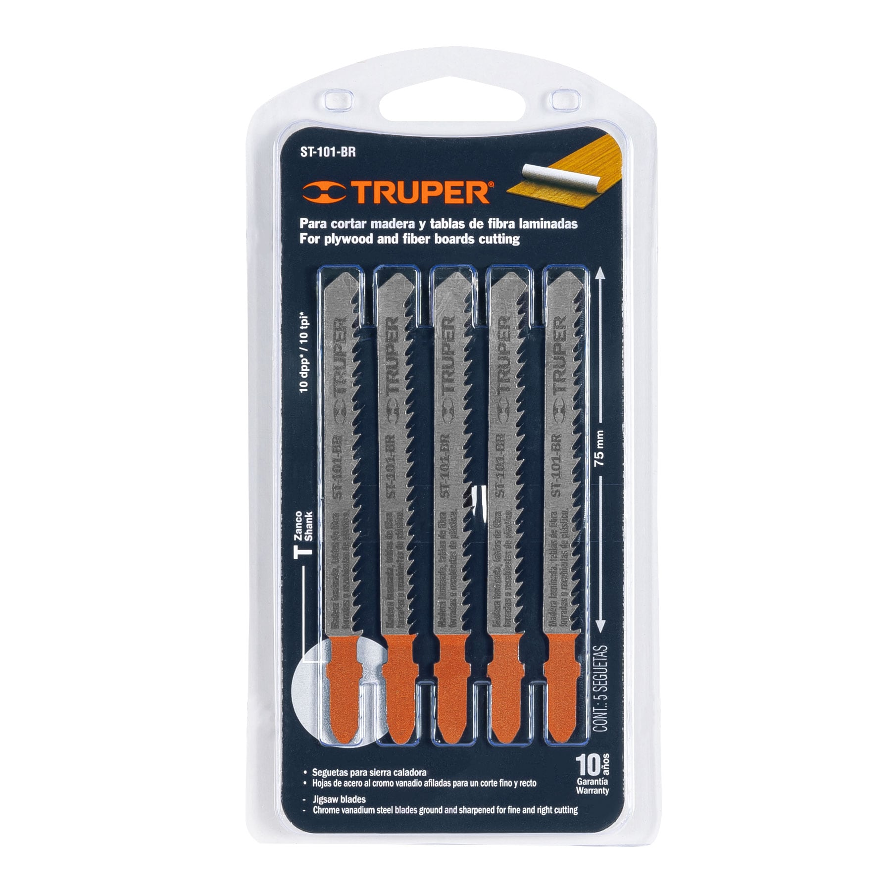 Segueta caladora,cortes rectos triplay, zanco t,10dpp,5pzas