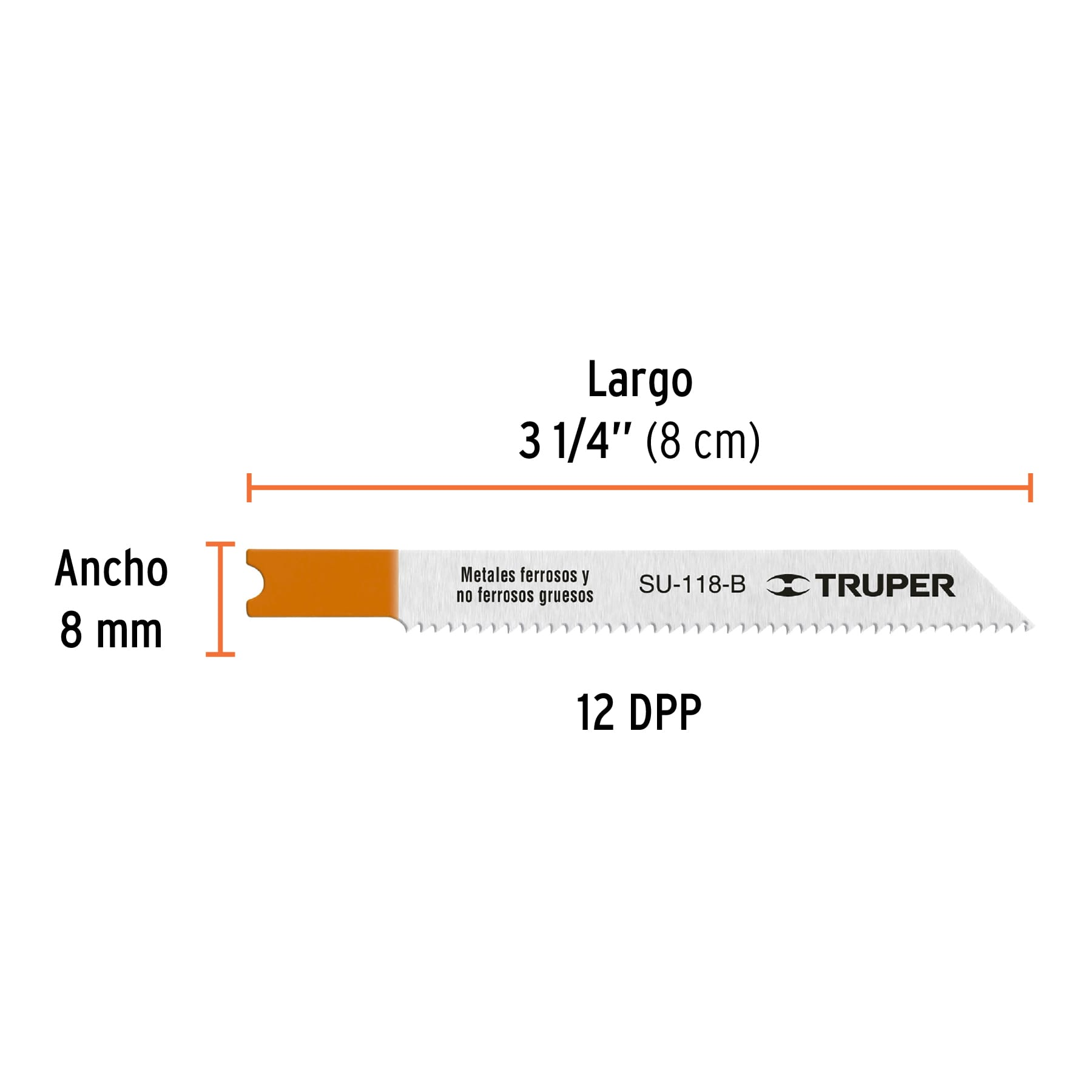 Segueta caladora,cortes rectos metal, zanco u,12dpp,5 pzas