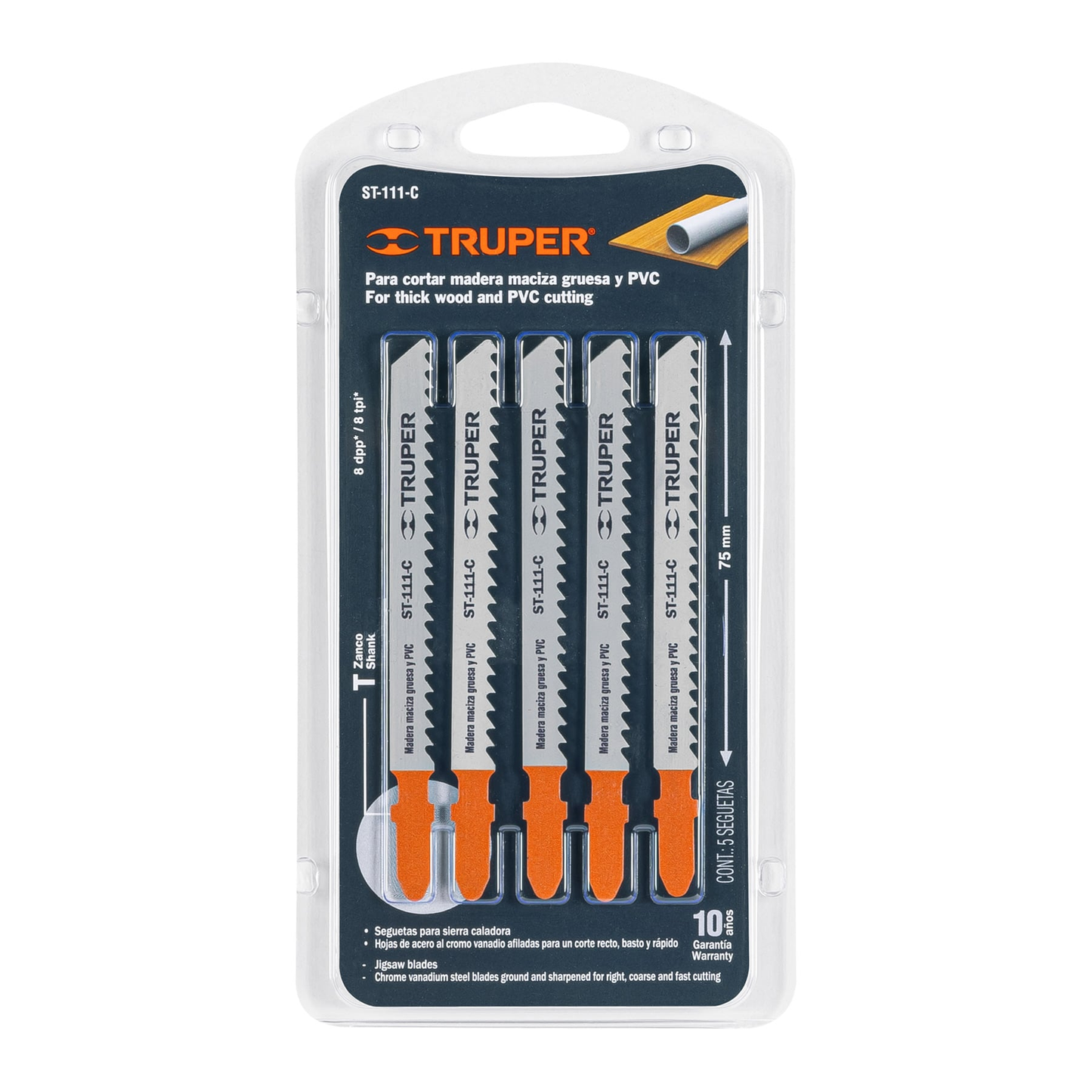Segueta caladora,cortes rectos madera,zanco t,8dpp,5 pzas