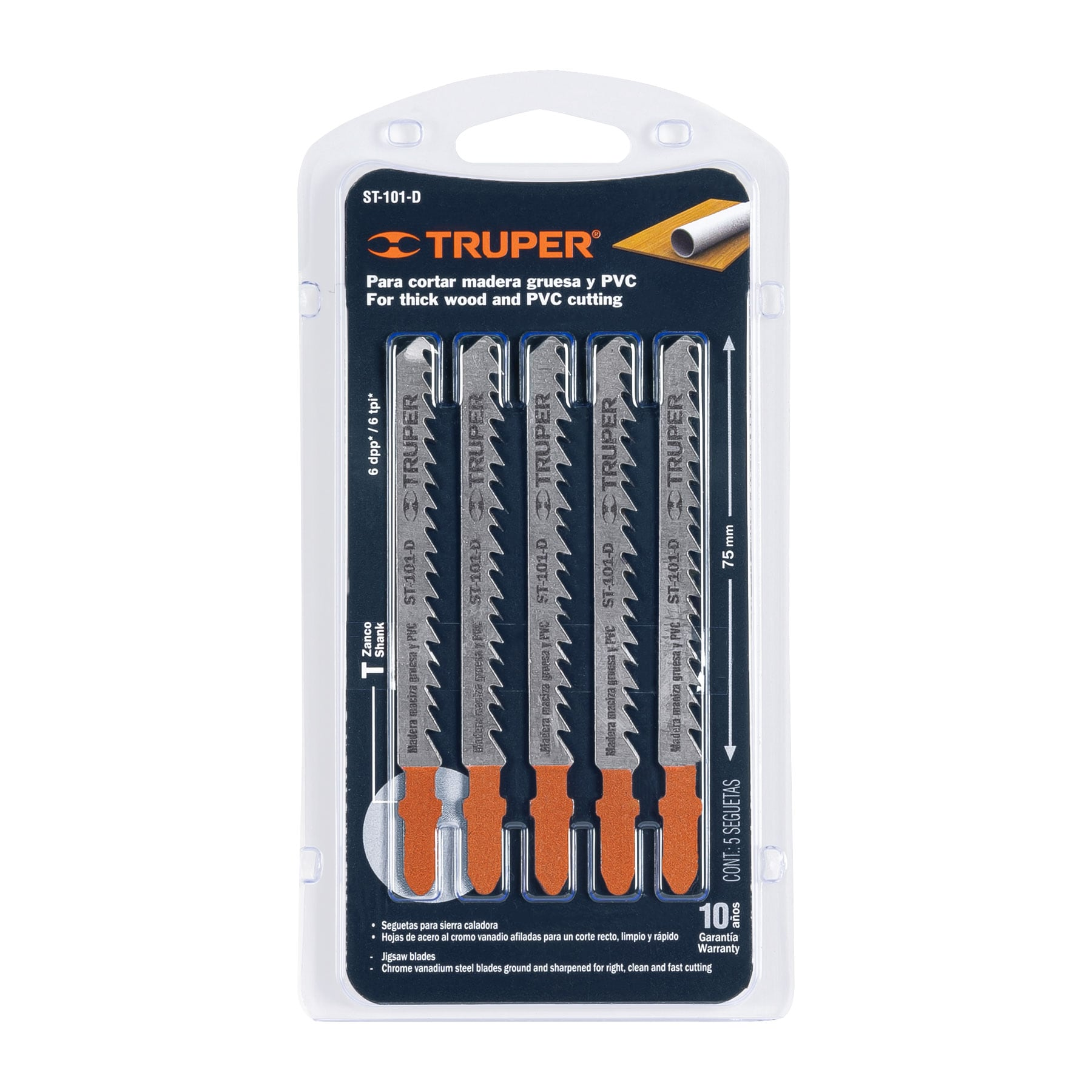 Segueta caladora,cortes rectos madera,zanco t,6dpp,5 pzas