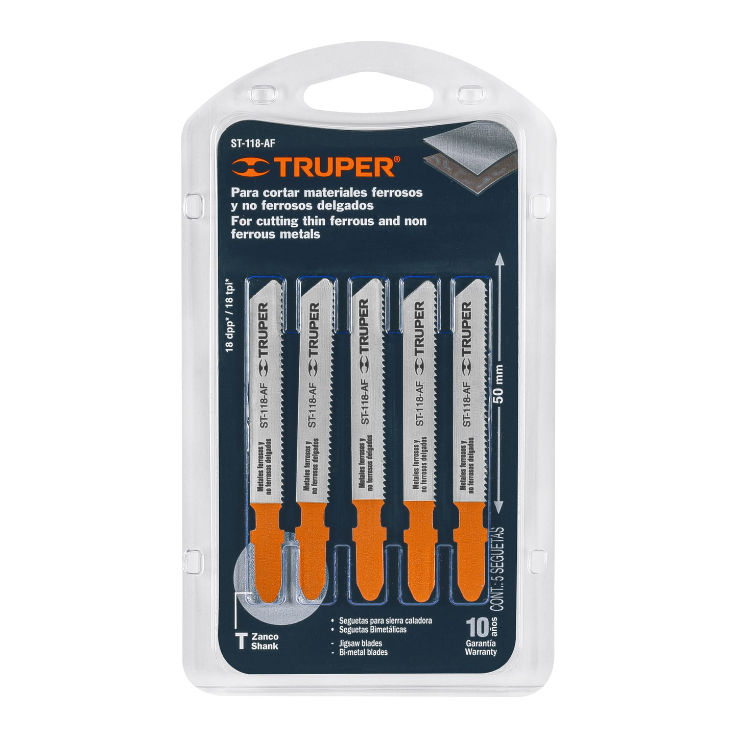 Segueta caladora,cortes curvos metal,zanco t,18dpp,5 pzas
