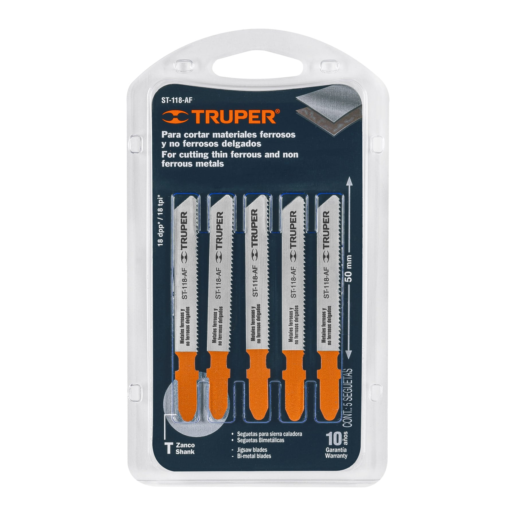 Segueta caladora,cortes curvos metal,zanco t,18dpp,5 pzas