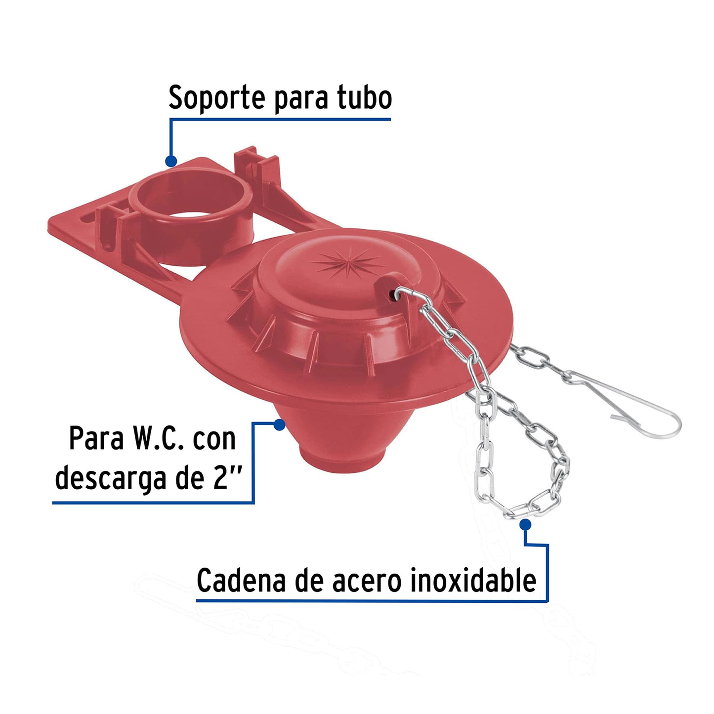 Sapo para WC, silicona azul ajustable, cadena inoxidable, 2"
