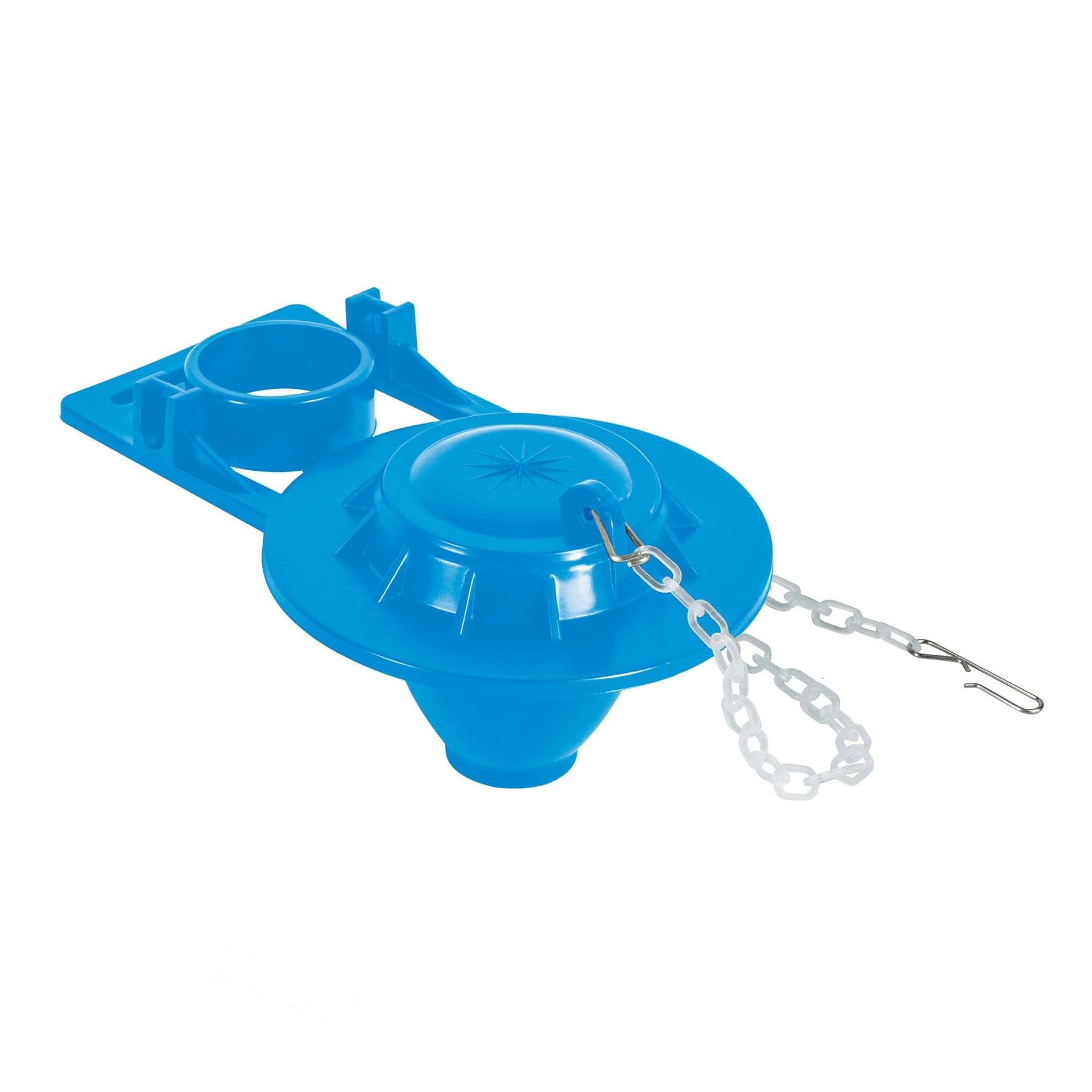 Sapo para WC, PVC azul  con cadena plástica, 2"