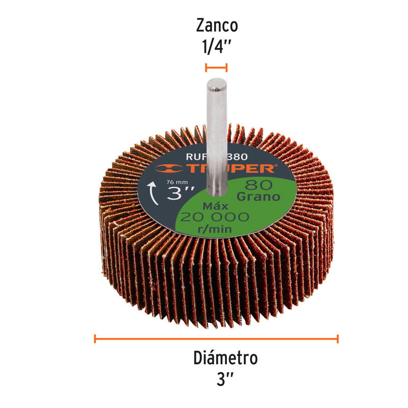 Rueda flap de 3", grano 80