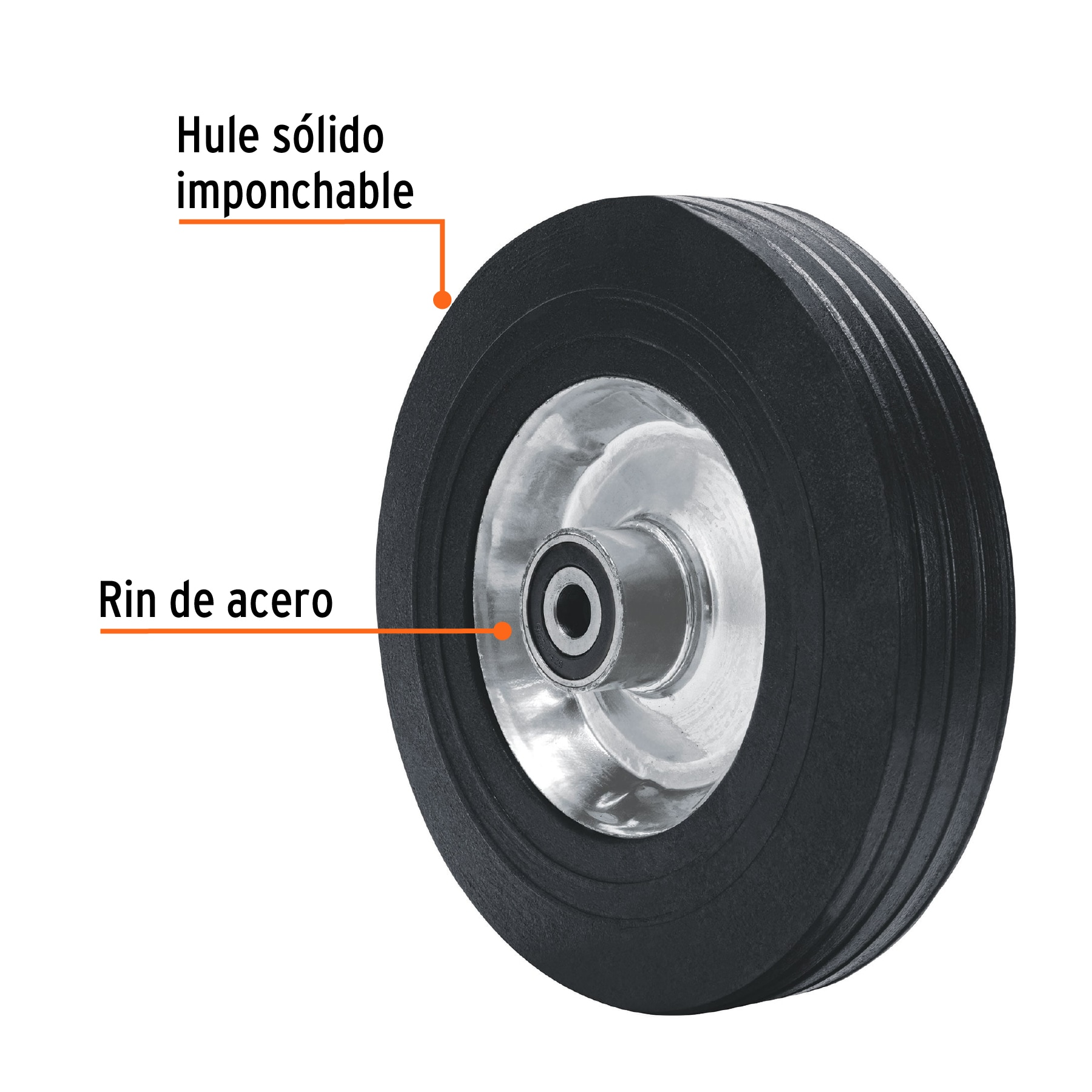 Rueda de 10" hule solido eje lateral Truper