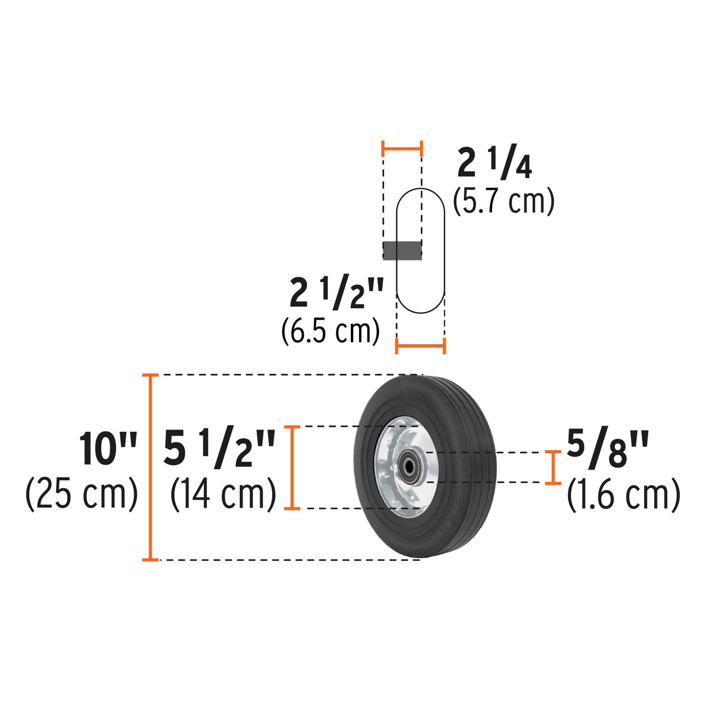 Rueda de 10" hule solido eje lateral Truper
