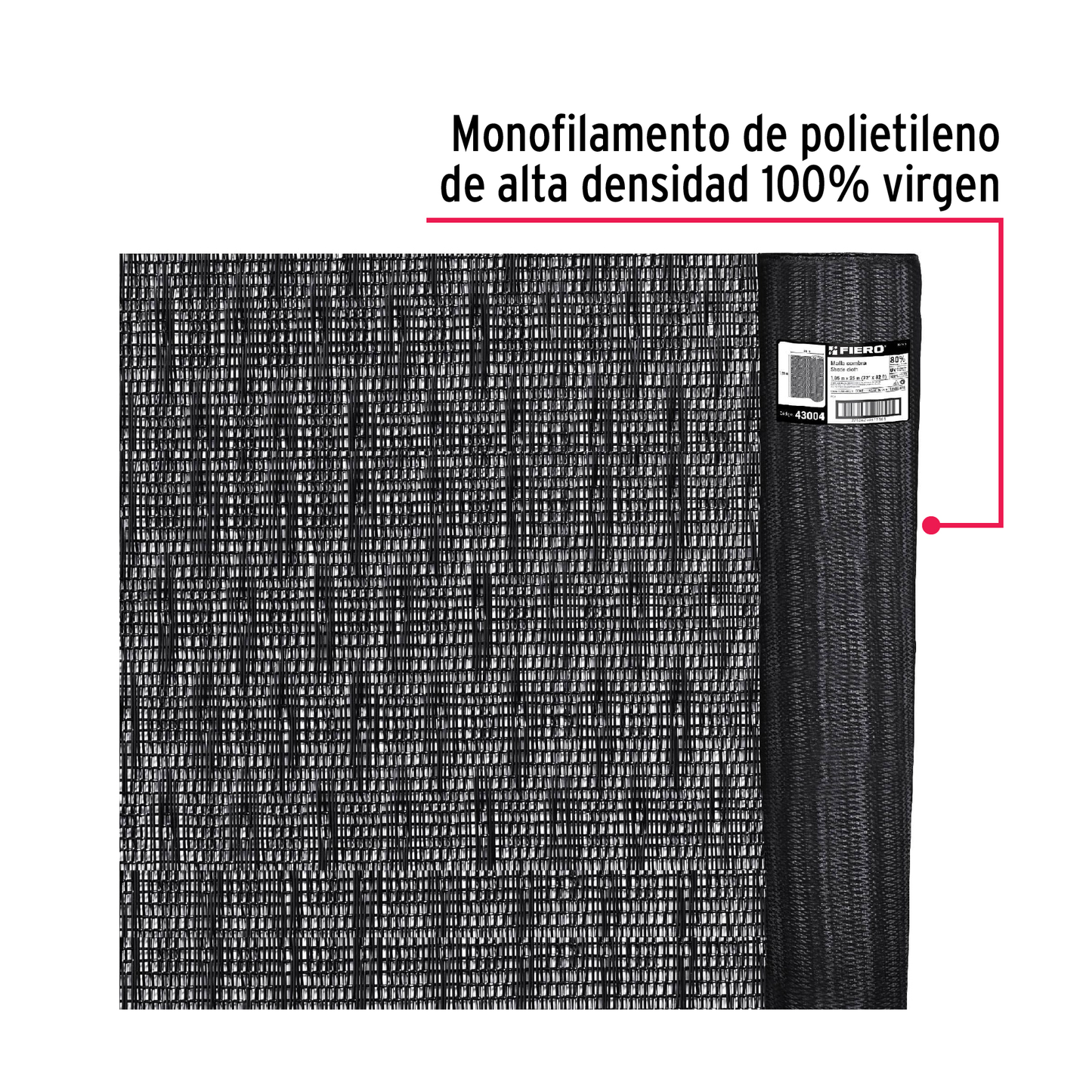 Rollo de toldo de polietileno, 80% sombra, 1.25 x 25m, negro
