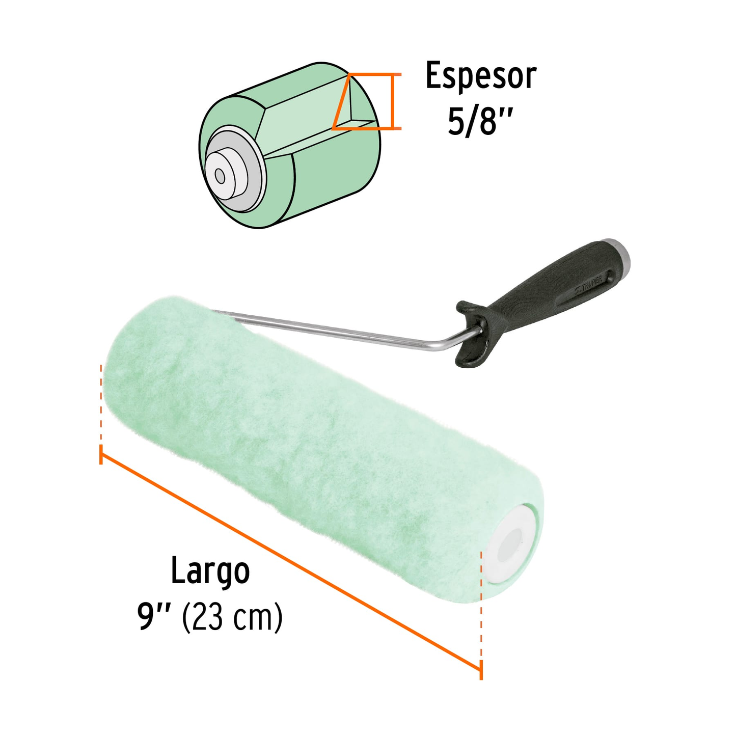 Rodillo para pintar, felpa 9 x 5/8", lisa