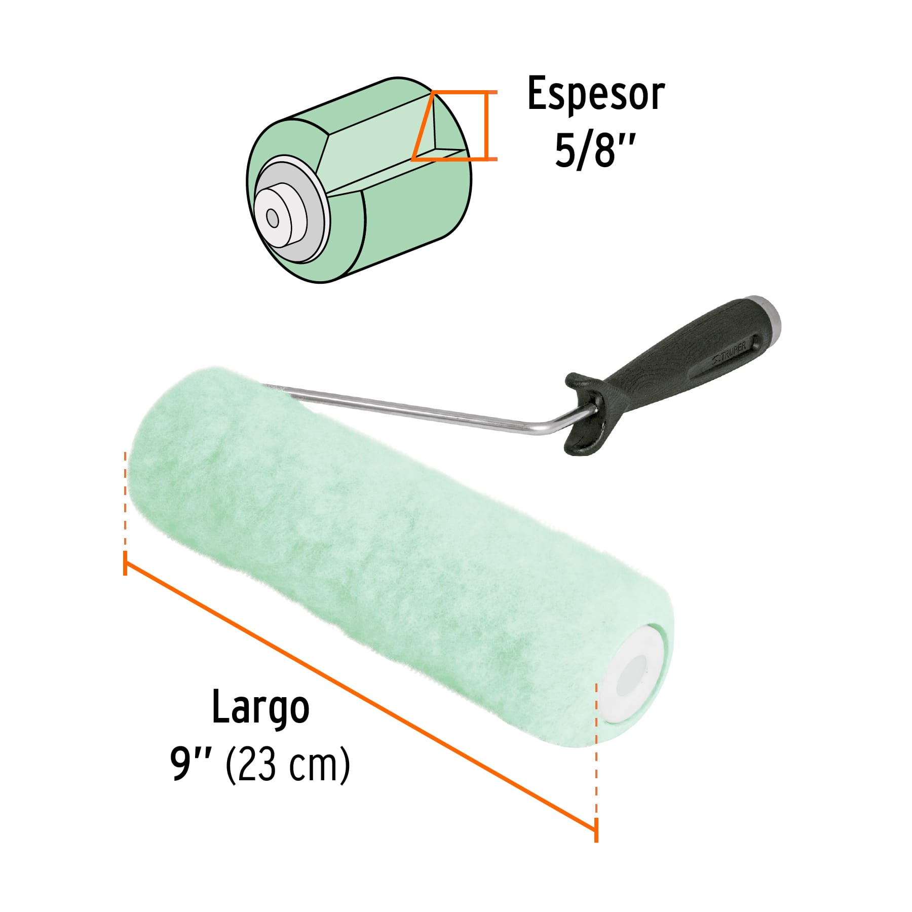Rodillo para pintar, felpa 9 x 5/8", lisa