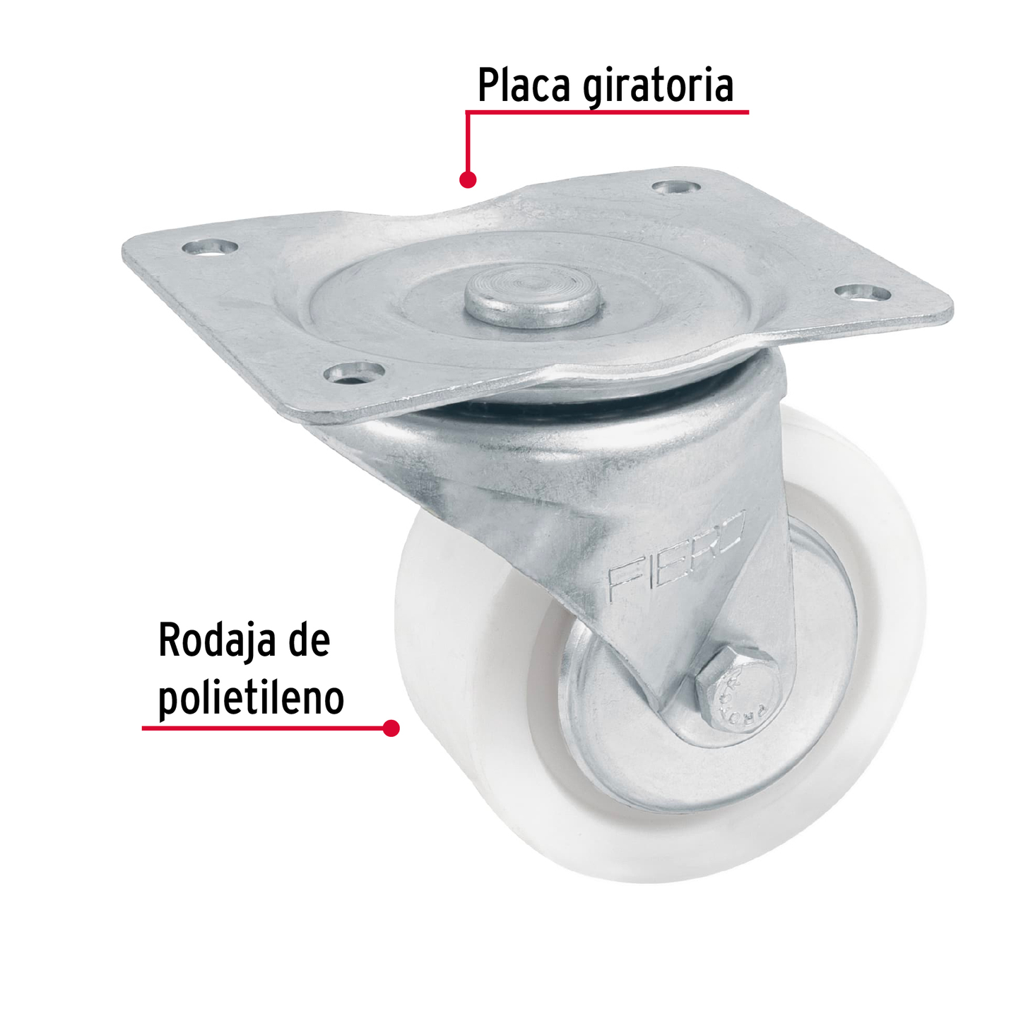 Rodaja de polietileno 4", placa giratoria, pisada 42mm