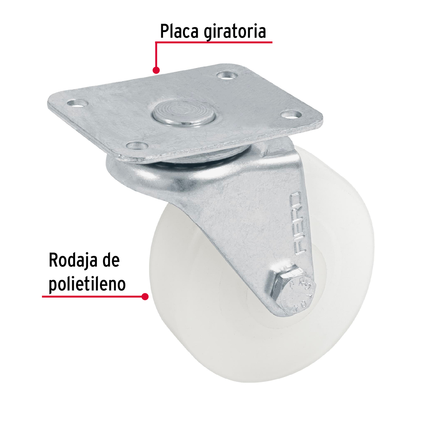 Rodaja de polietileno 2-1/2, placa giratoria, pisada 22mm