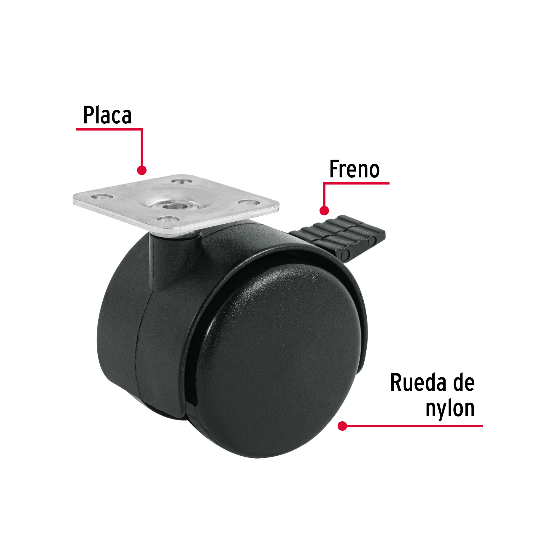 Rodaja tipo yoyo con freno, 50 mm