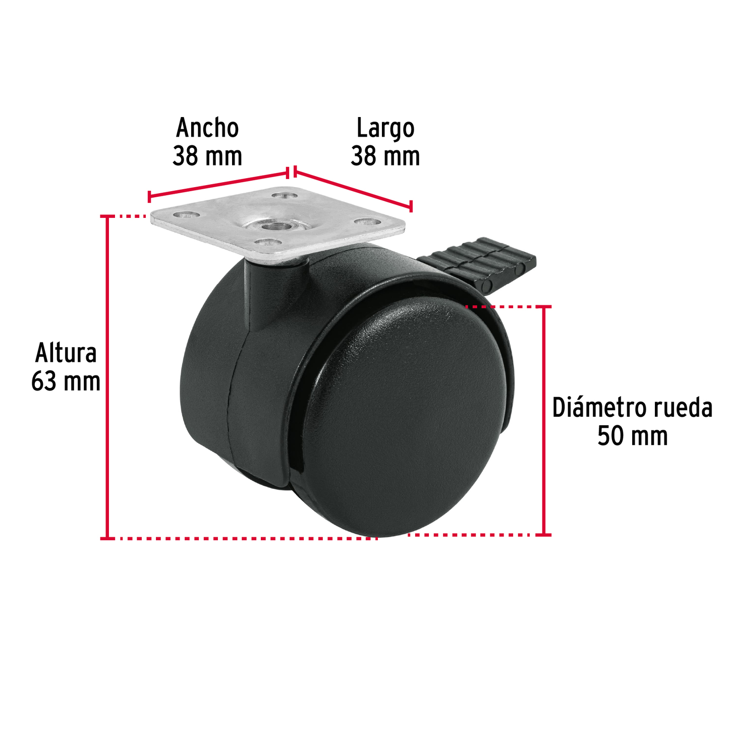 Rodaja tipo yoyo con freno, 50 mm