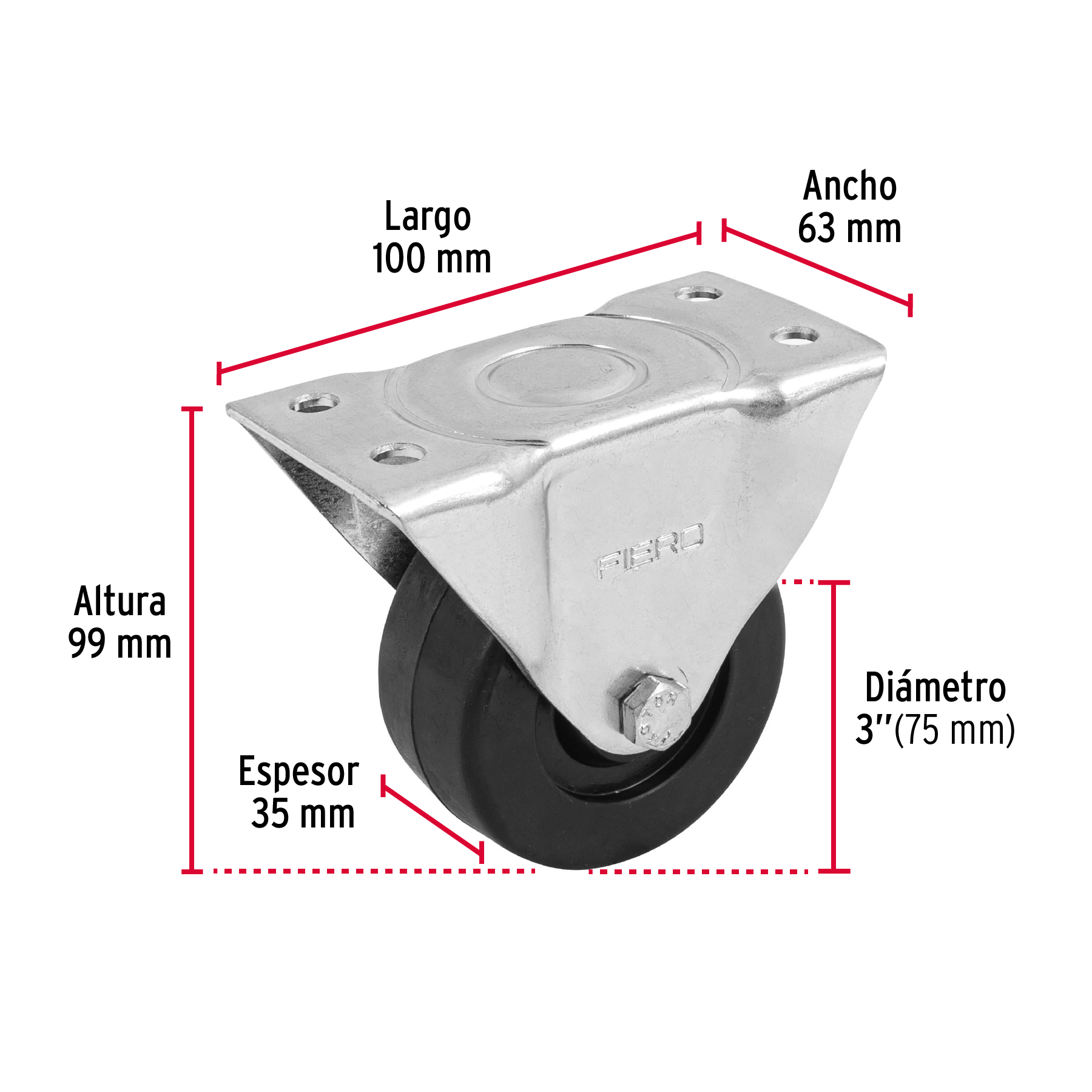 Rodaja hule placa fija 3" con buje