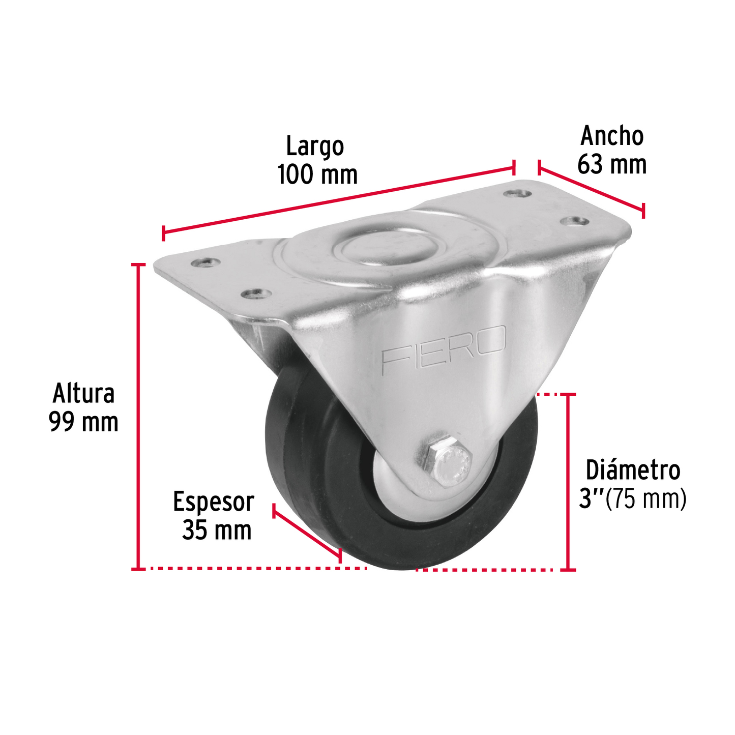 Rodaja hule placa fija 3" con balero