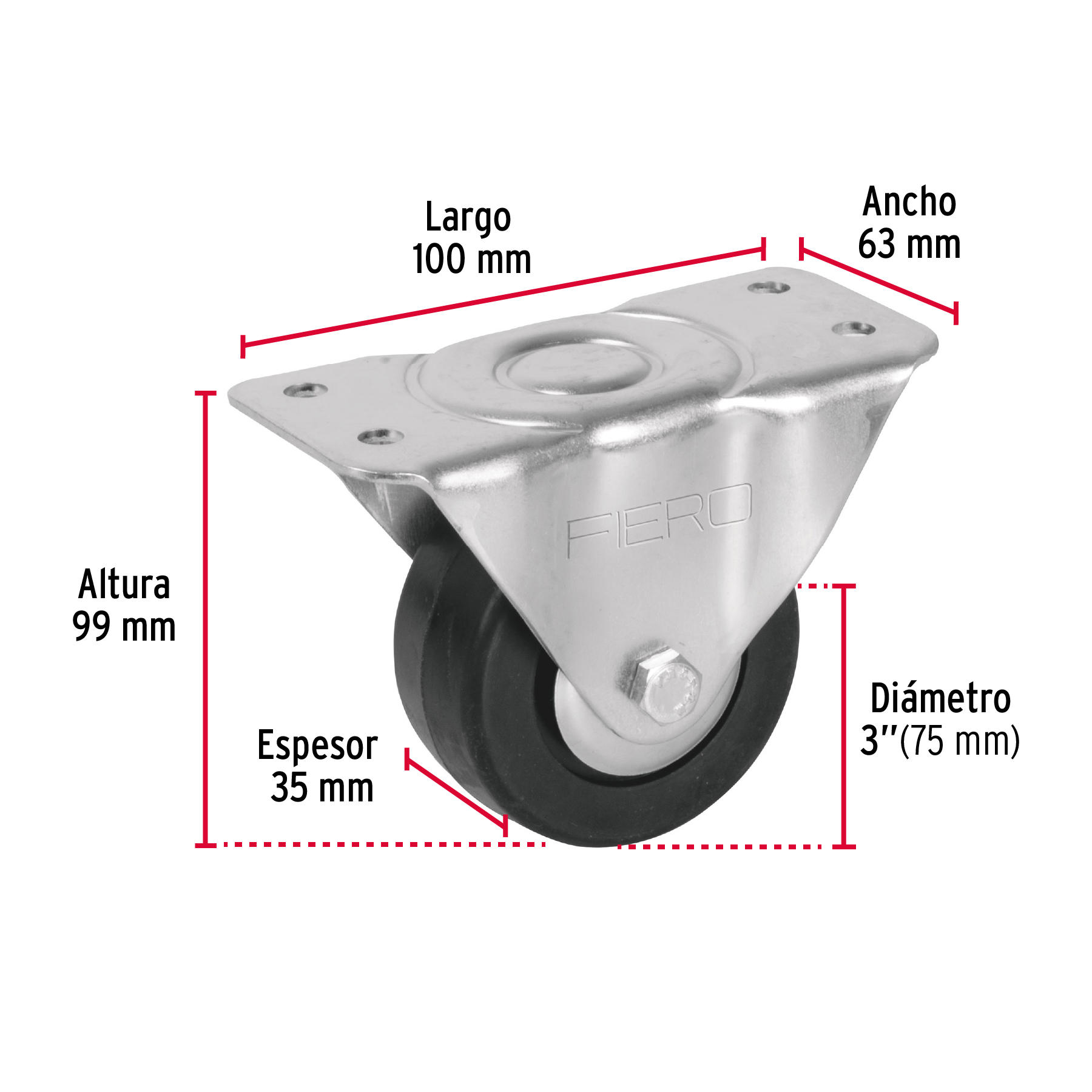 Rodaja hule placa fija 3" con balero